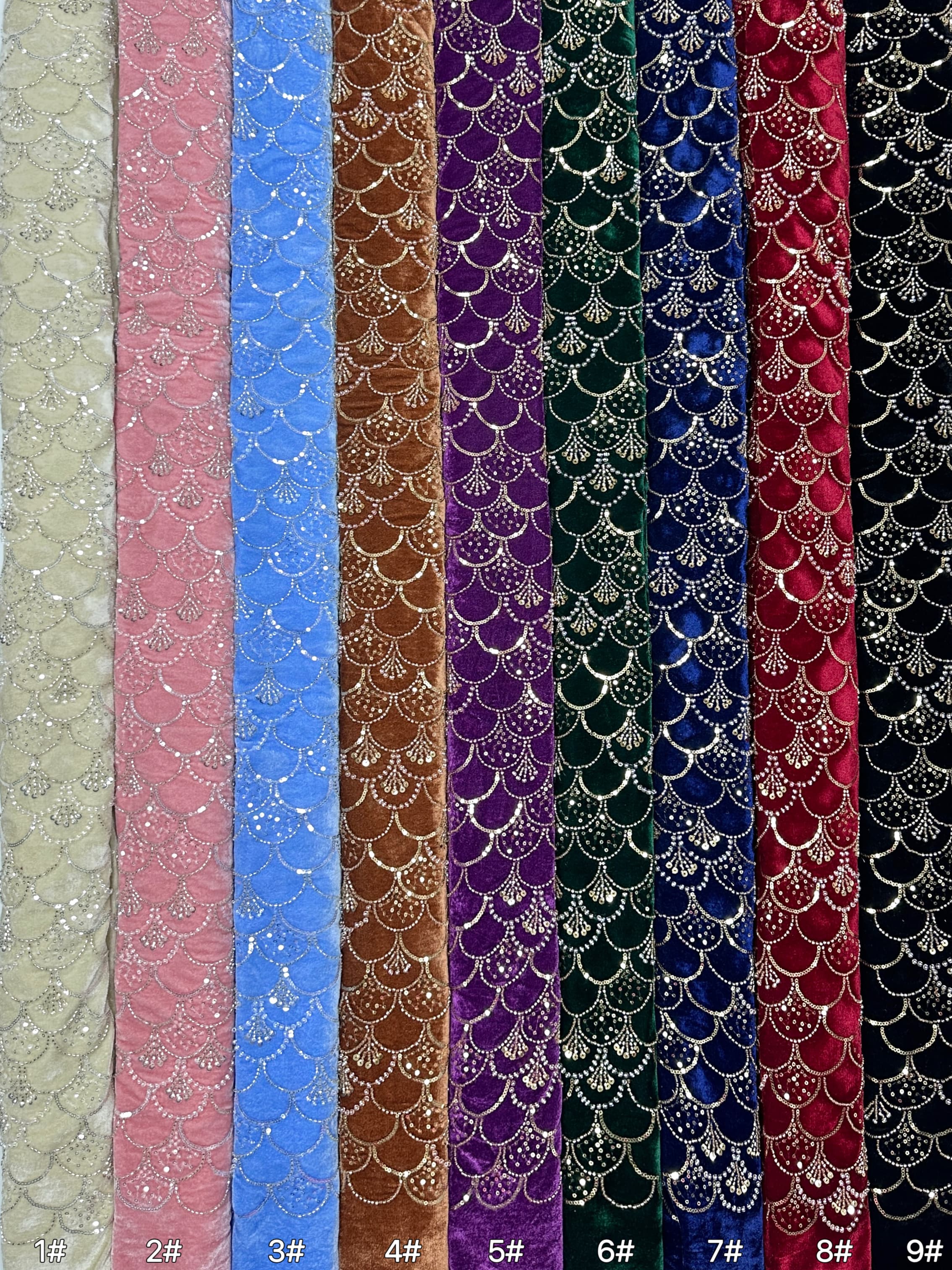 SBLS6588#	Sequined Beaded Geometric Lace Fabric Scalloped Edge Embroidered Lace Fabric for Wedding Dresses Bridal Gowns