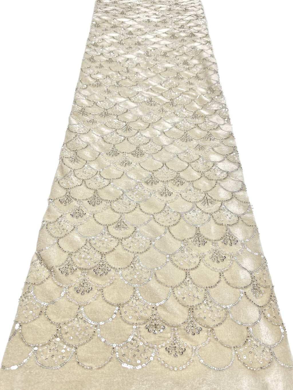SBLS6588#	Sequined Beaded Geometric Lace Fabric Scalloped Edge Embroidered Lace Fabric for Wedding Dresses Bridal Gowns