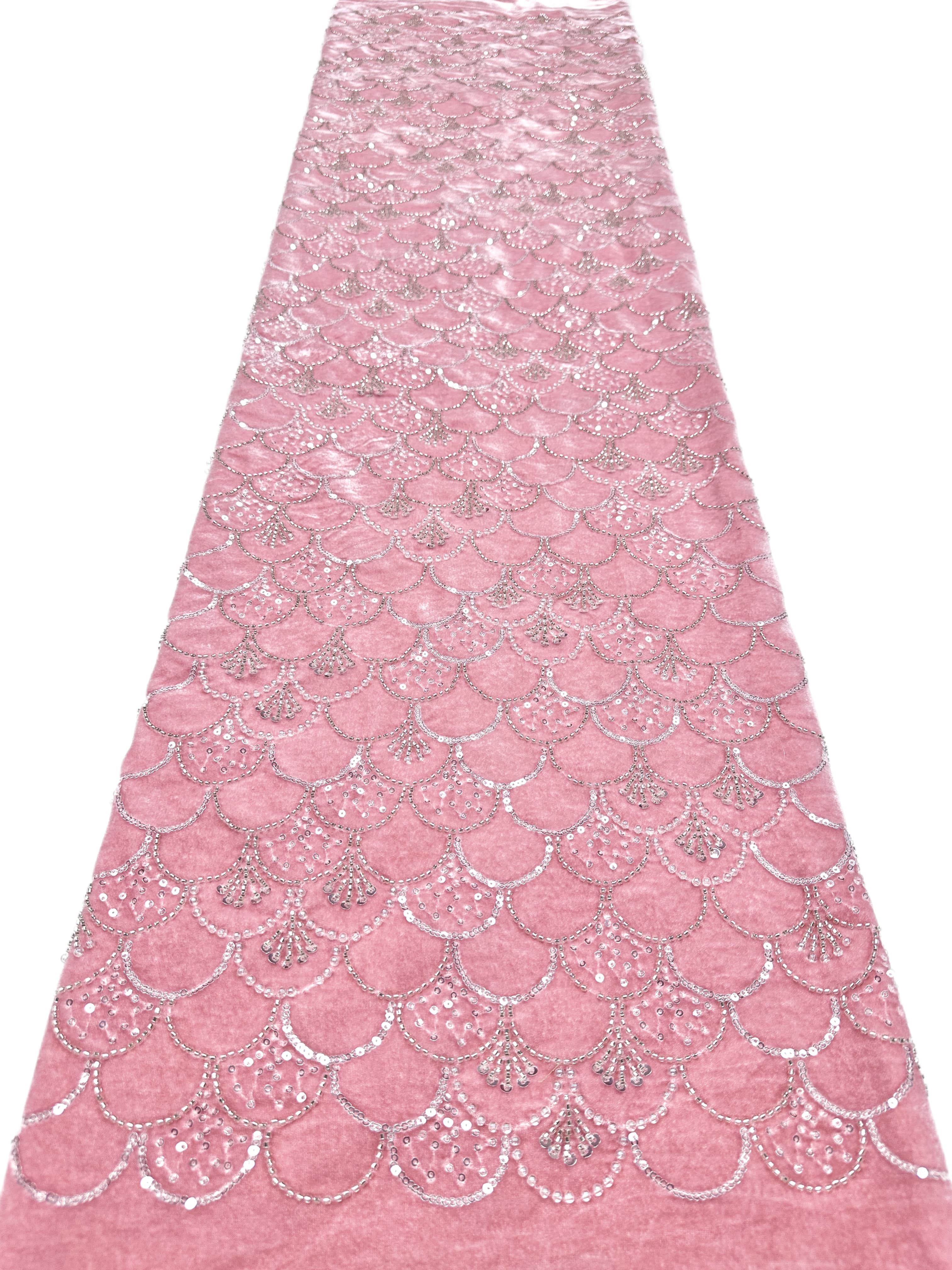 SBLS6588#	Sequined Beaded Geometric Lace Fabric Scalloped Edge Embroidered Lace Fabric for Wedding Dresses Bridal Gowns