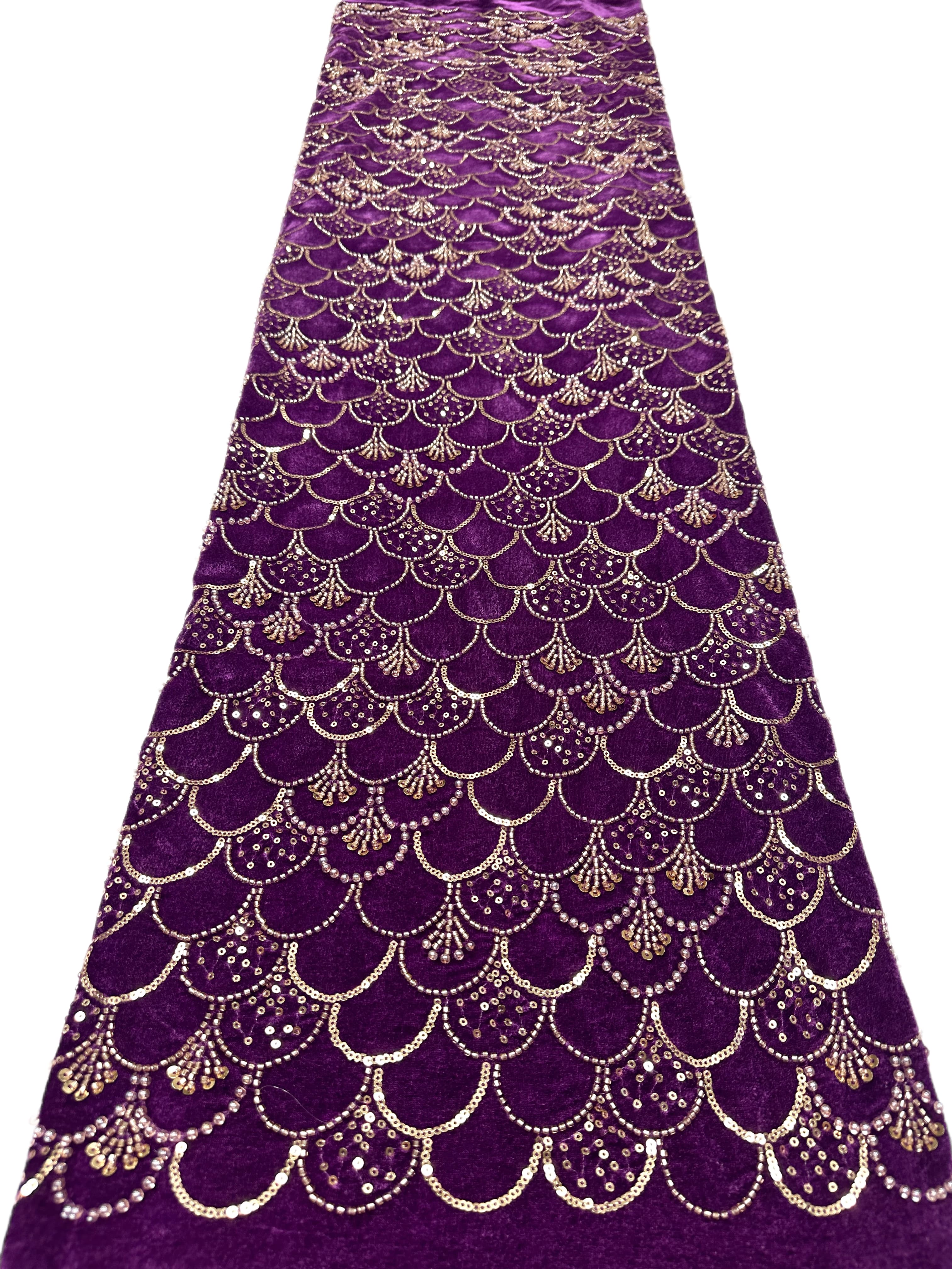 SBLS6588#	Sequined Beaded Geometric Lace Fabric Scalloped Edge Embroidered Lace Fabric for Wedding Dresses Bridal Gowns