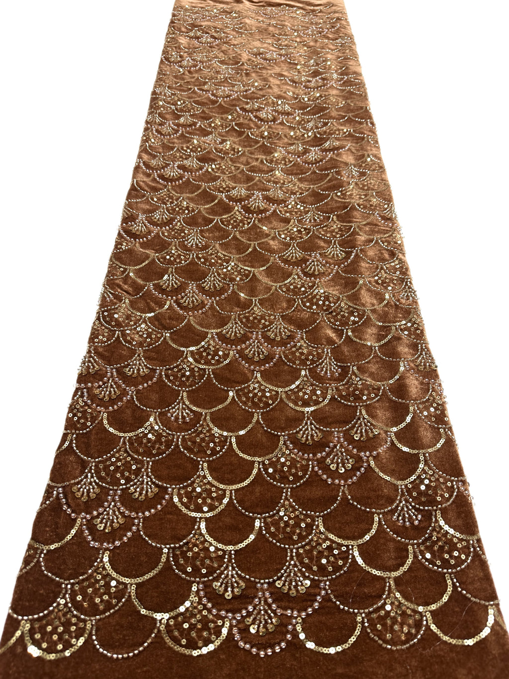 SBLS6588#	Sequined Beaded Geometric Lace Fabric Scalloped Edge Embroidered Lace Fabric for Wedding Dresses Bridal Gowns
