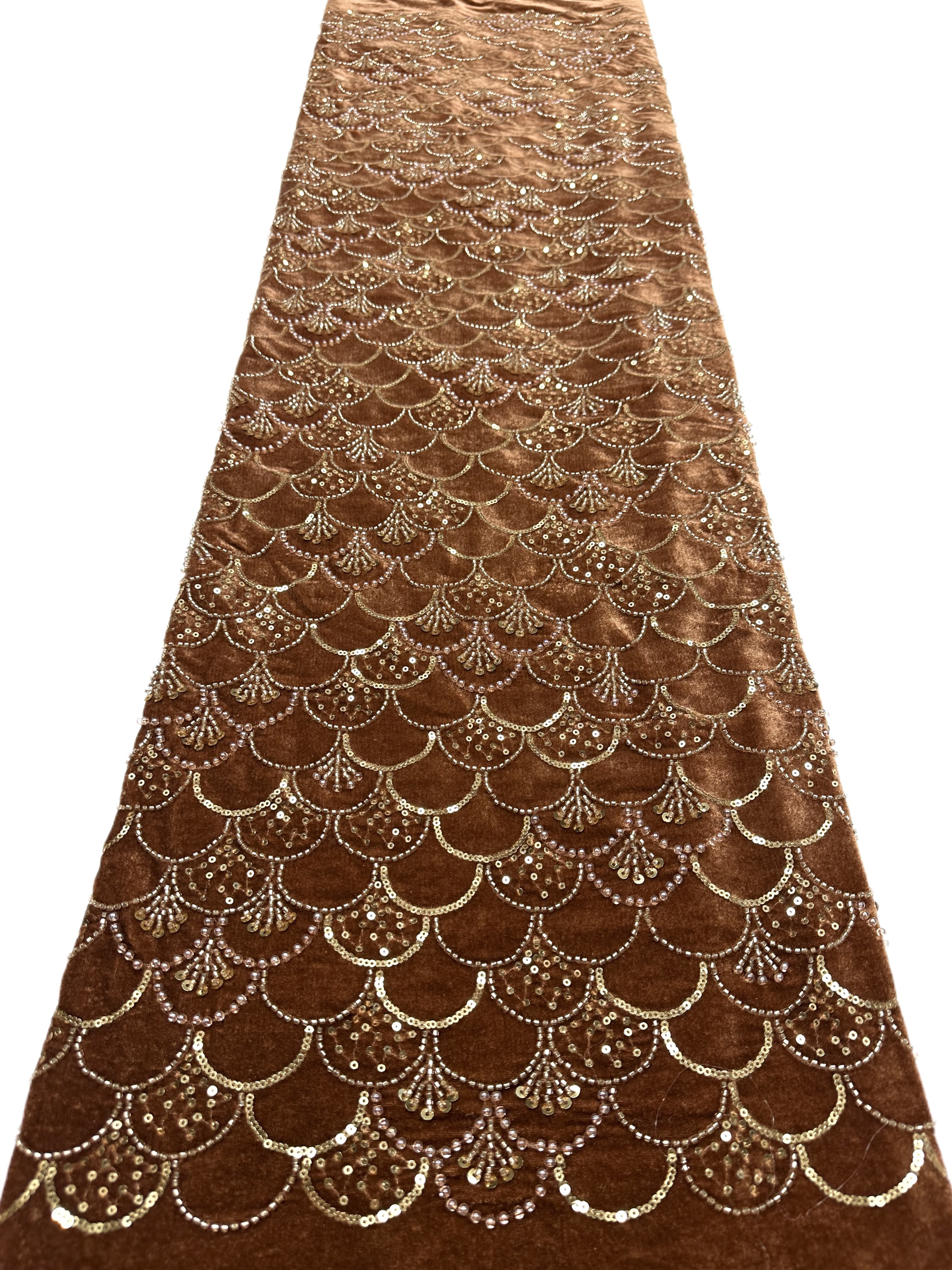 SBLS6588#	Sequined Beaded Geometric Lace Fabric Scalloped Edge Embroidered Lace Fabric for Wedding Dresses Bridal Gowns