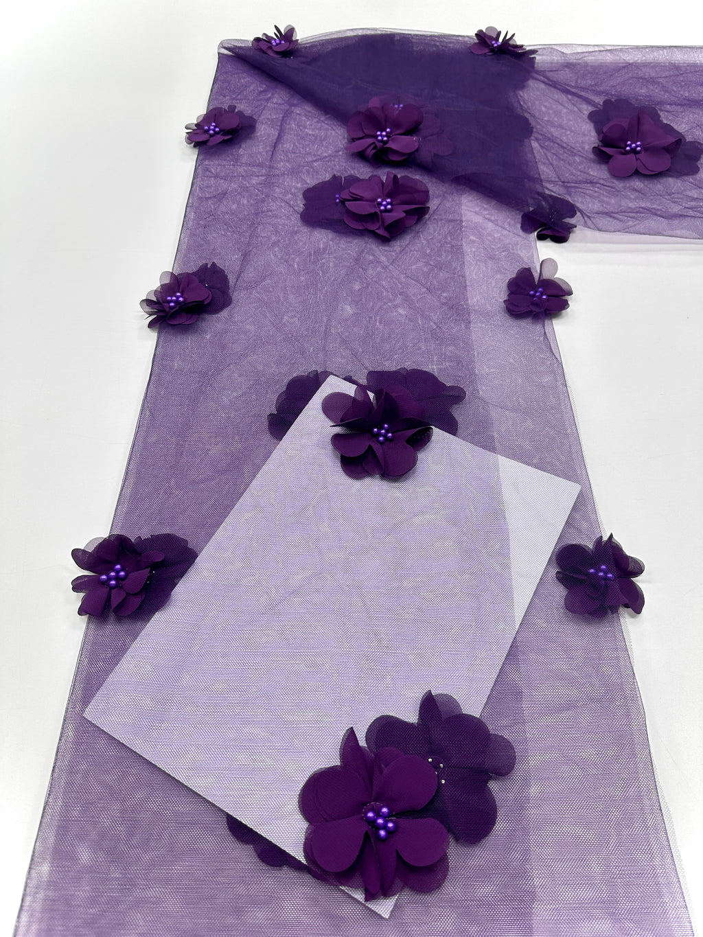 BLS6596#	3D Floral Beaded Embroidered Lace Fabric Small Flower Tulle Lace Fabric for Wedding Dresses Bridal Gowns