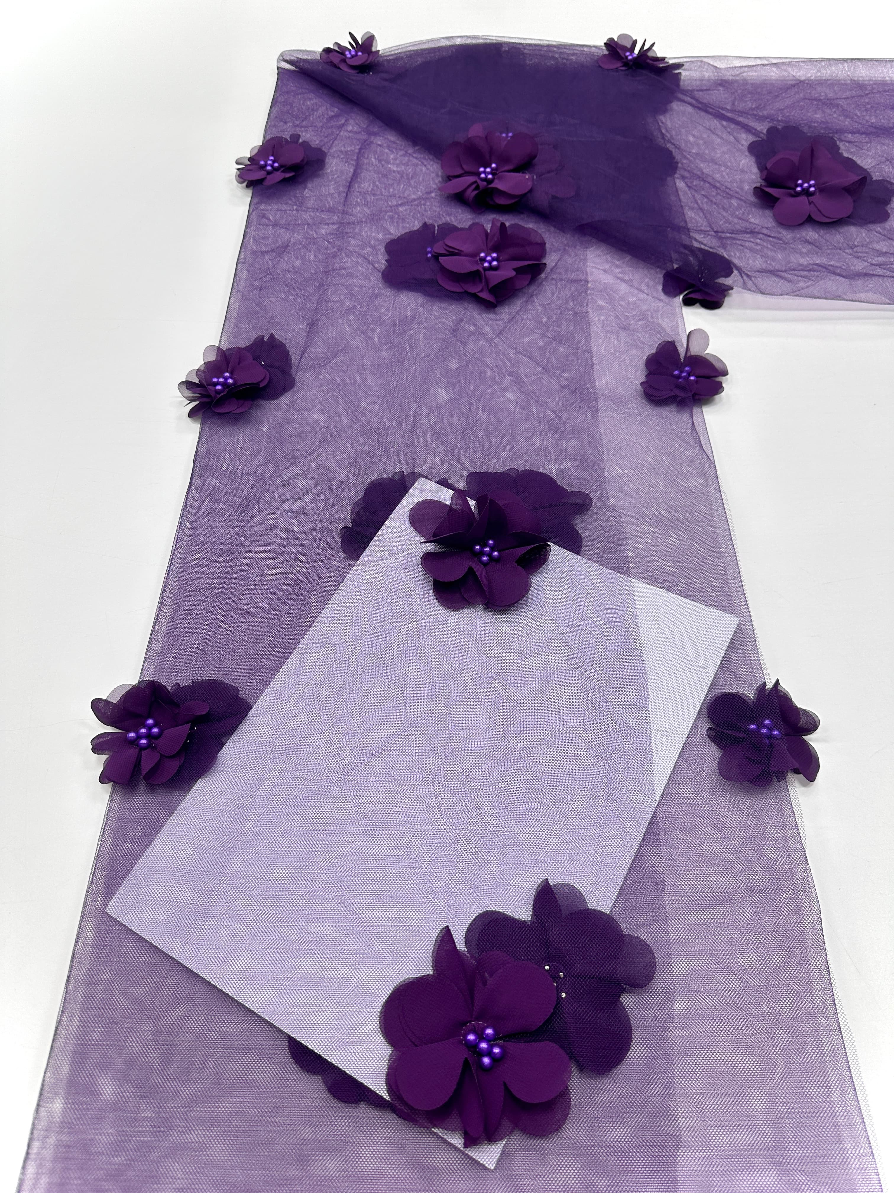 BLS6596#	3D Floral Beaded Embroidered Lace Fabric Small Flower Tulle Lace Fabric for Wedding Dresses Bridal Gowns