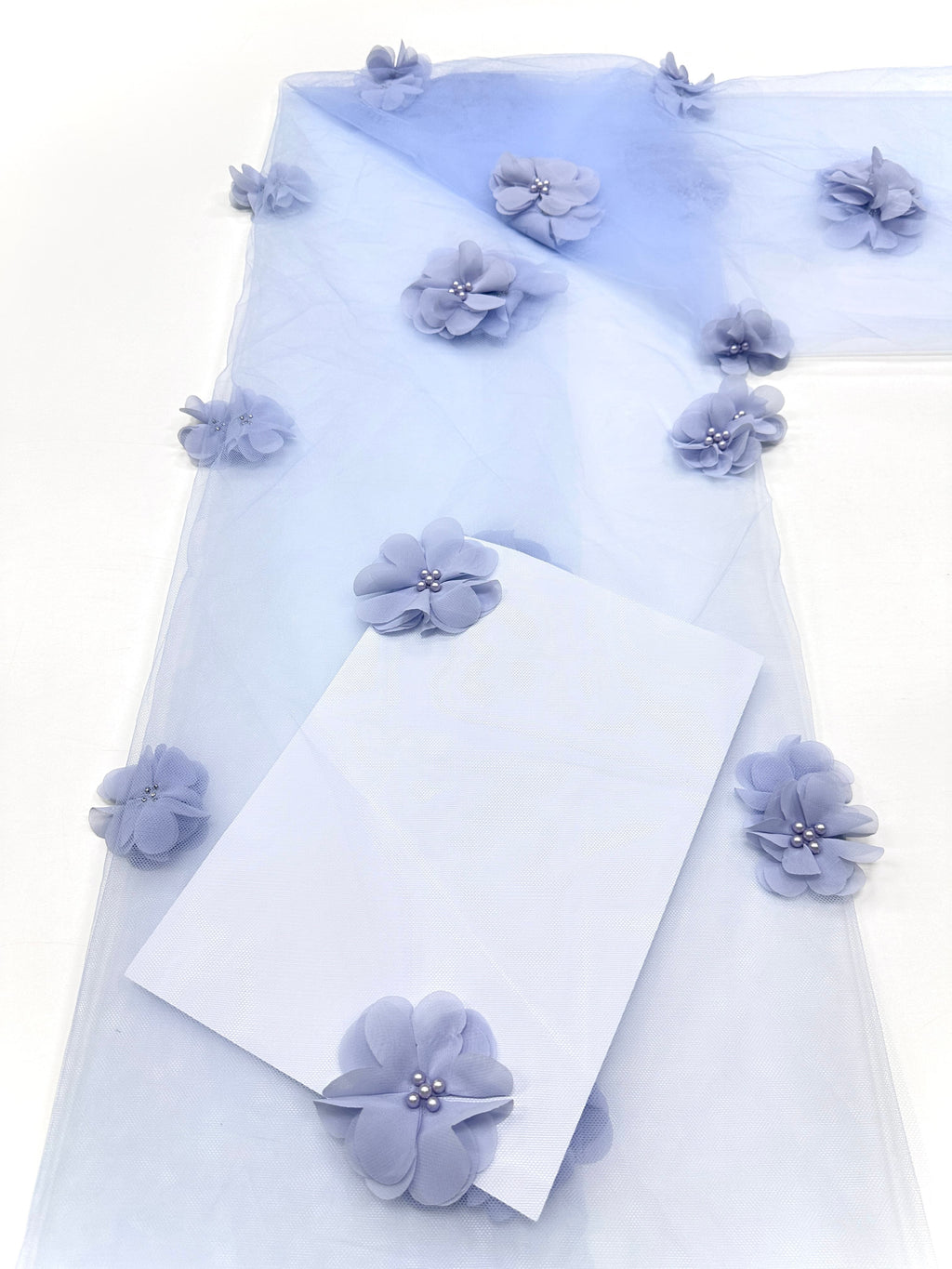 BLS6596#	3D Floral Beaded Embroidered Lace Fabric Small Flower Tulle Lace Fabric for Wedding Dresses Bridal Gowns