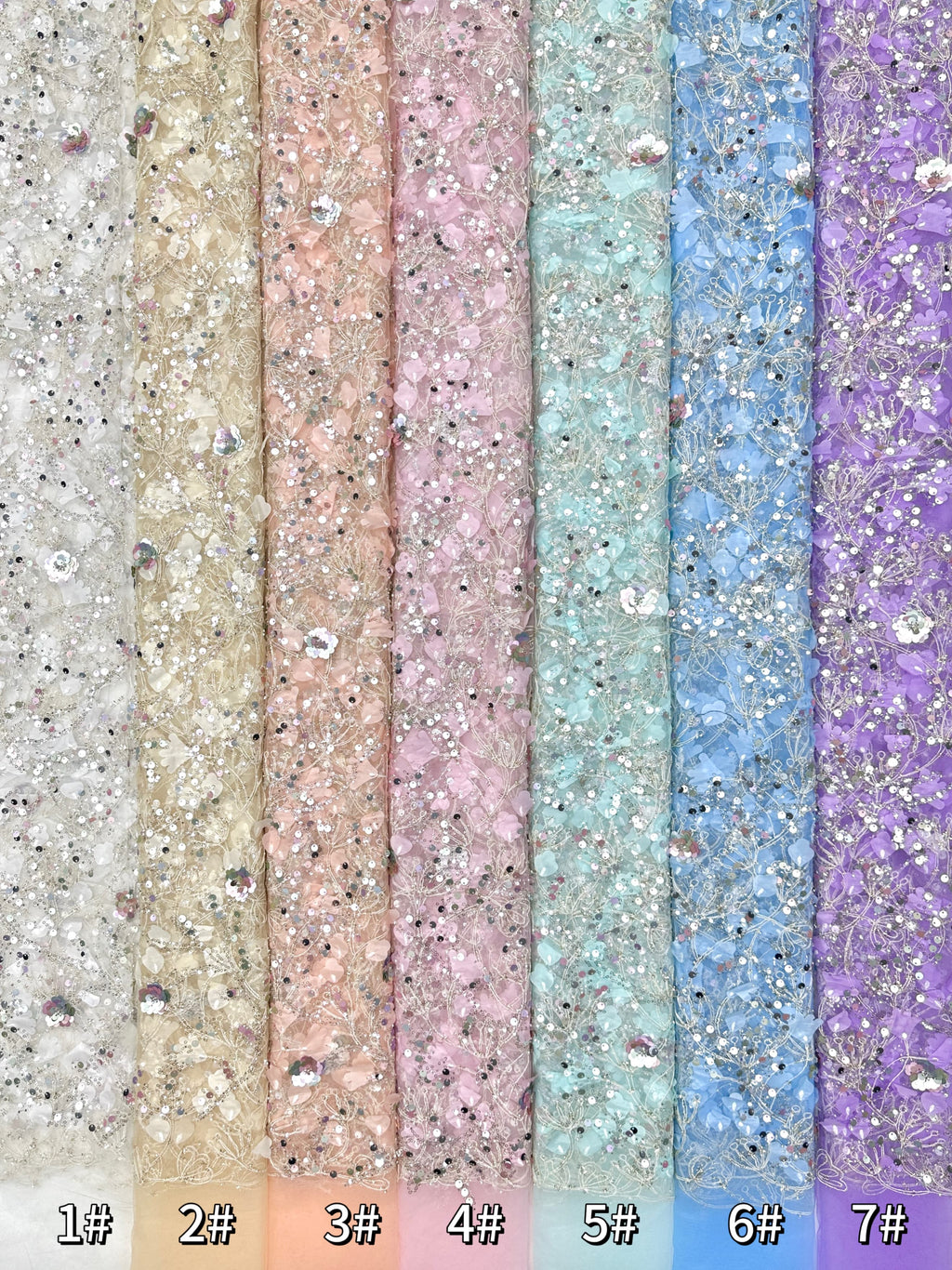 BLS6612#	Sequined Beaded Pearl Botanical Tulle Lace Fabric Embroidered Floral Allover Lace for Wedding Dresses Bridal Gowns