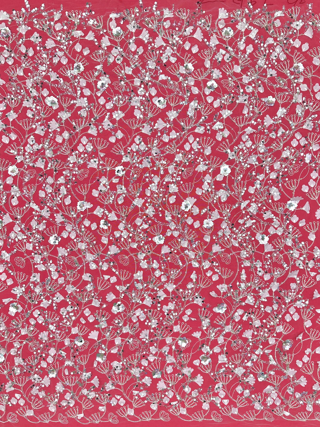 BLS6612#	Sequined Beaded Pearl Botanical Tulle Lace Fabric Embroidered Floral Allover Lace for Wedding Dresses Bridal Gowns
