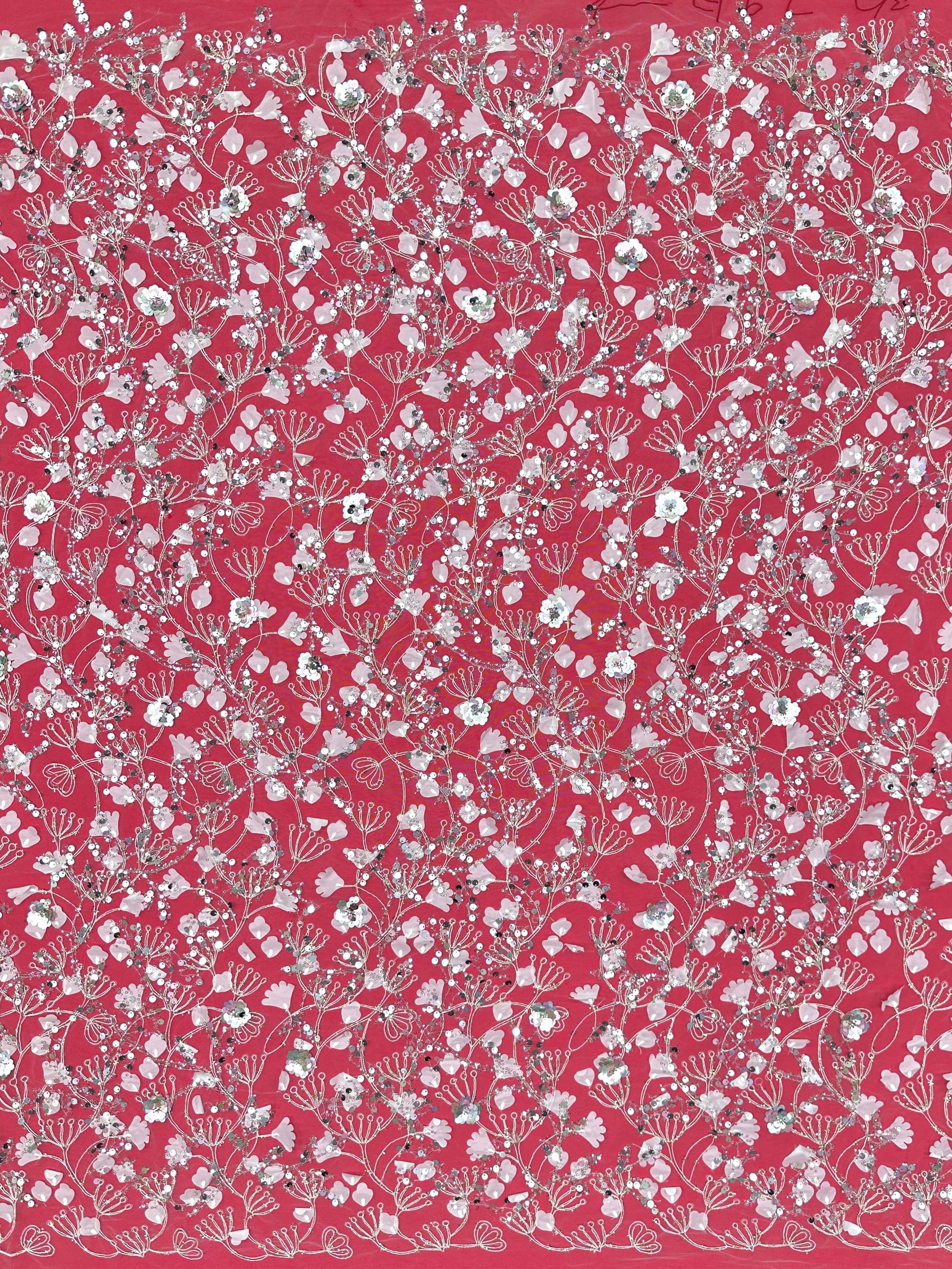 BLS6612#	Sequined Beaded Pearl Botanical Tulle Lace Fabric Embroidered Floral Allover Lace for Wedding Dresses Bridal Gowns