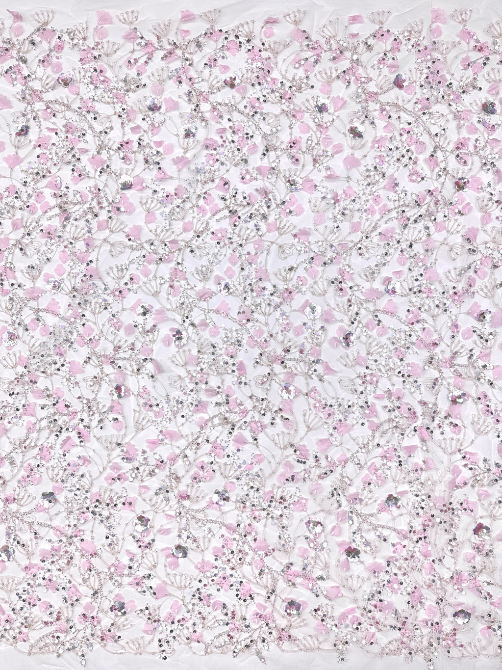 BLS6612#	Sequined Beaded Pearl Botanical Tulle Lace Fabric Embroidered Floral Allover Lace for Wedding Dresses Bridal Gowns