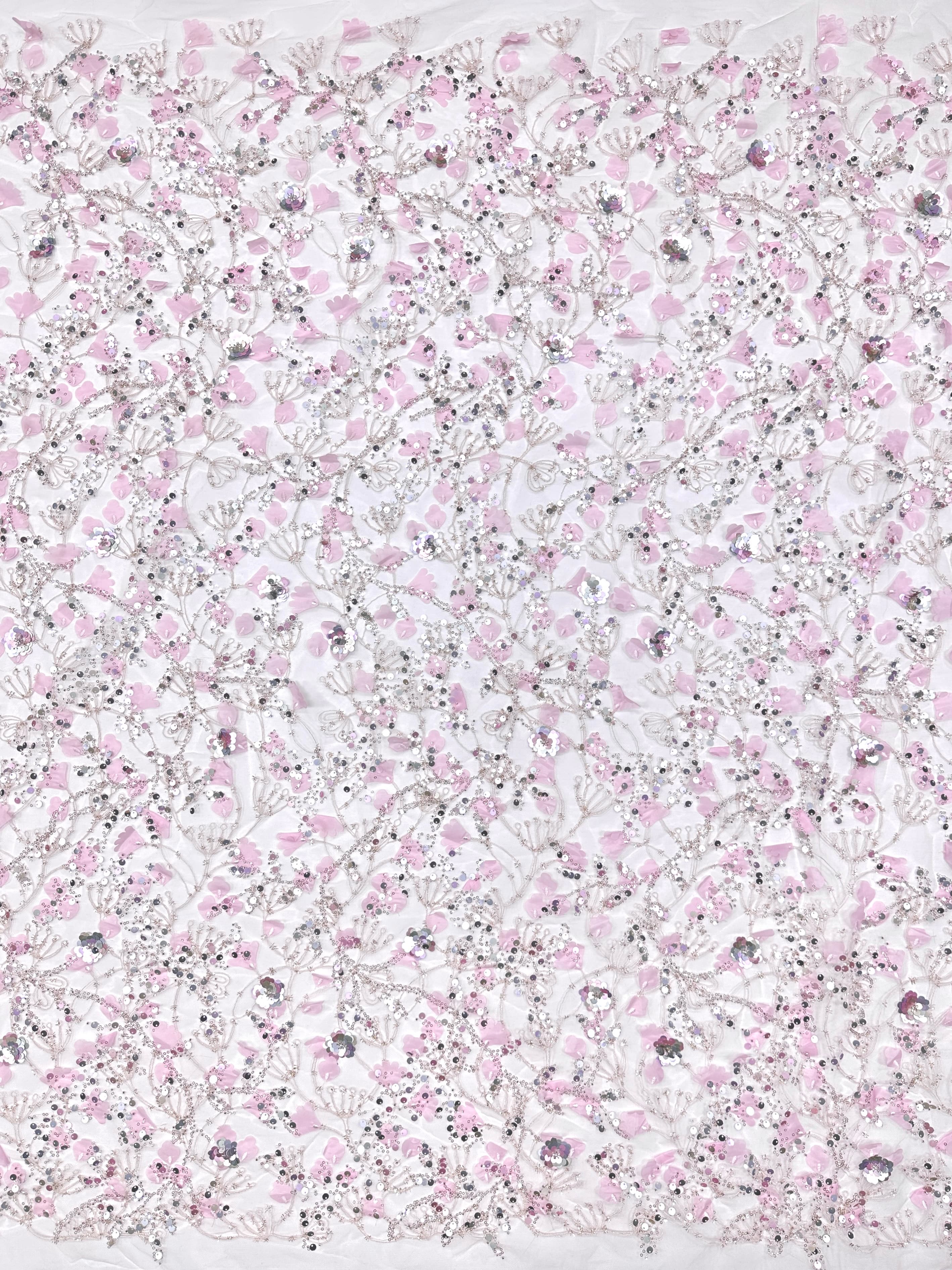 BLS6612#	Sequined Beaded Pearl Botanical Tulle Lace Fabric Embroidered Floral Allover Lace for Wedding Dresses Bridal Gowns