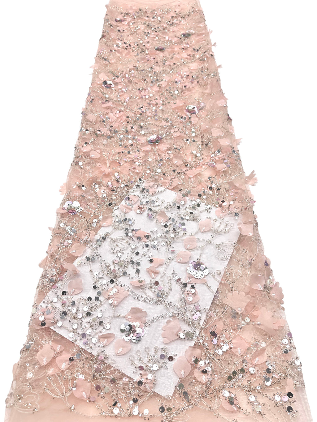 BLS6612#	Sequined Beaded Pearl Botanical Tulle Lace Fabric Embroidered Floral Allover Lace for Wedding Dresses Bridal Gowns