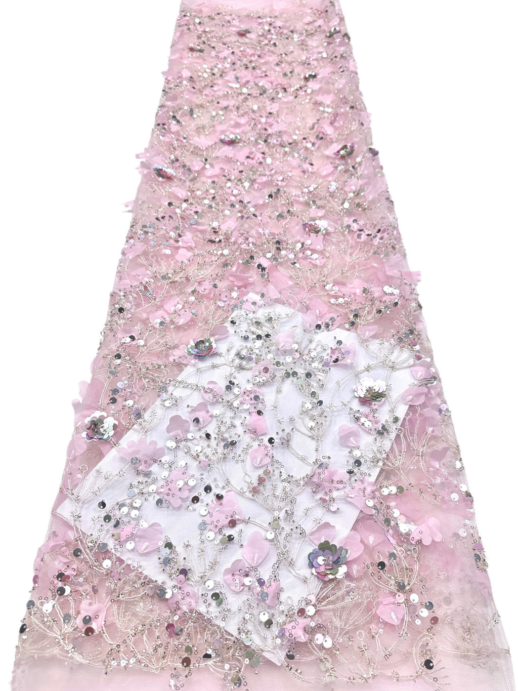 BLS6612#	Sequined Beaded Pearl Botanical Tulle Lace Fabric Embroidered Floral Allover Lace for Wedding Dresses Bridal Gowns