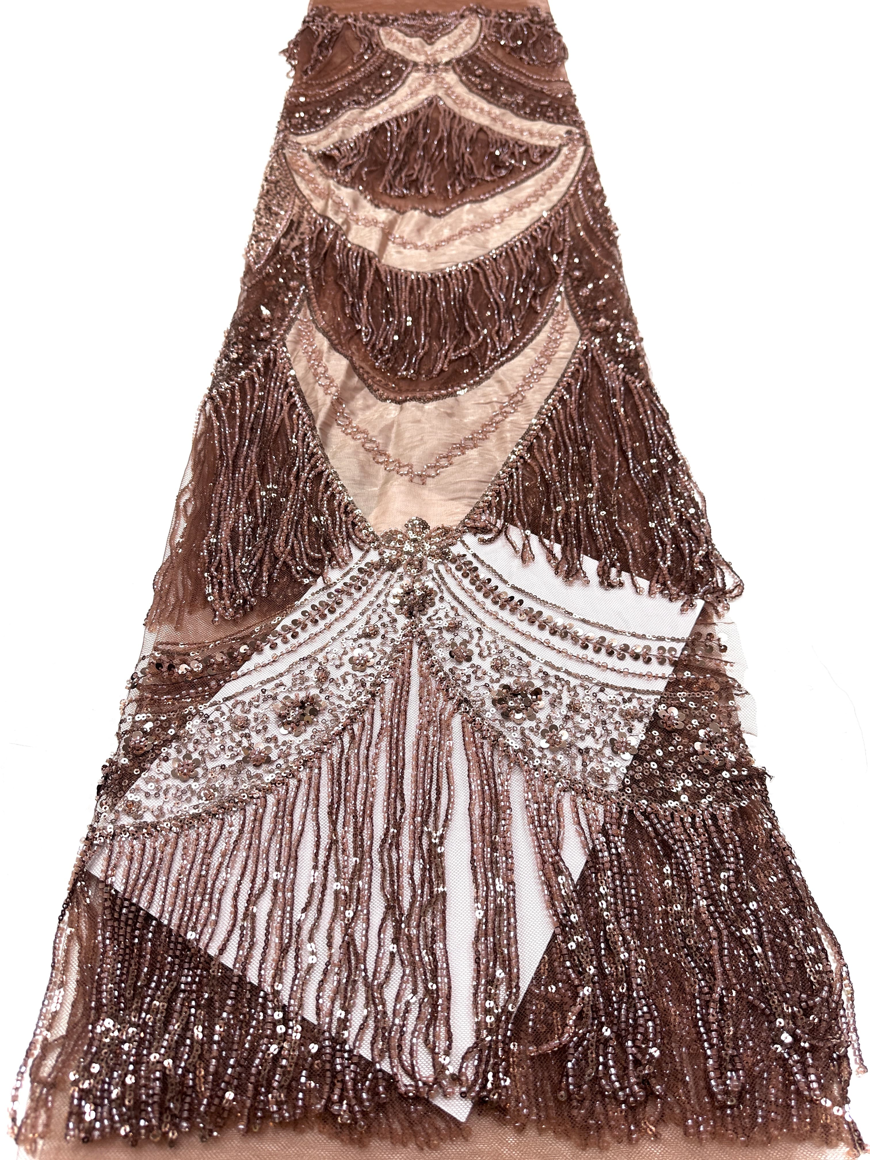BLS6613#	Hand Beaded Fringe Tassel Lace Fabric  Geometric Sequin Embroidered Cut Panel Stretch Base  Wedding Party Gown Dress