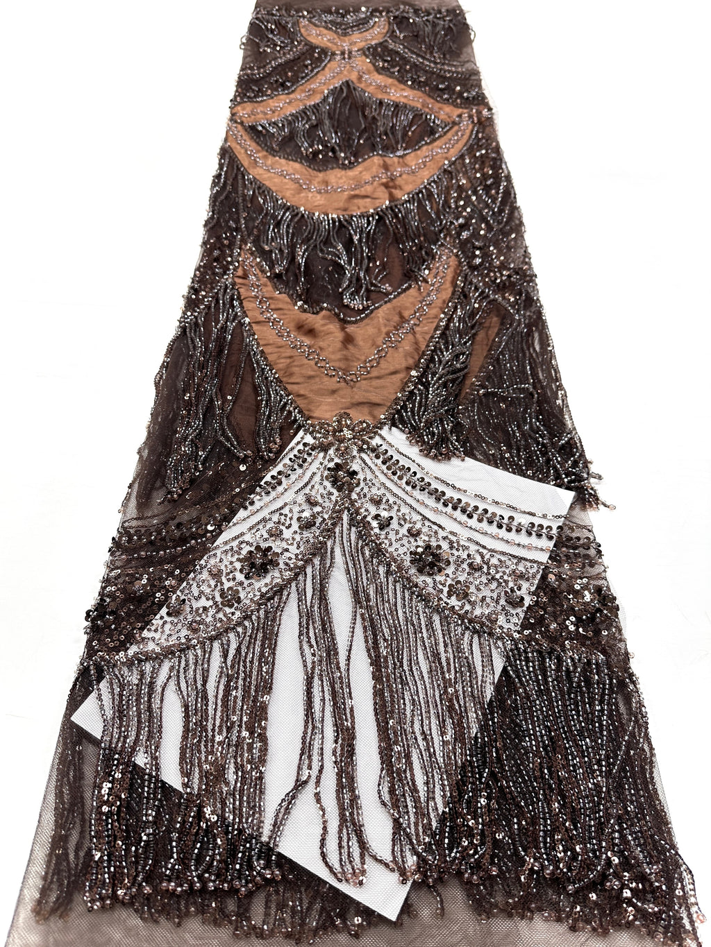BLS6613#	Hand Beaded Fringe Tassel Lace Fabric  Geometric Sequin Embroidered Cut Panel Stretch Base  Wedding Party Gown Dress