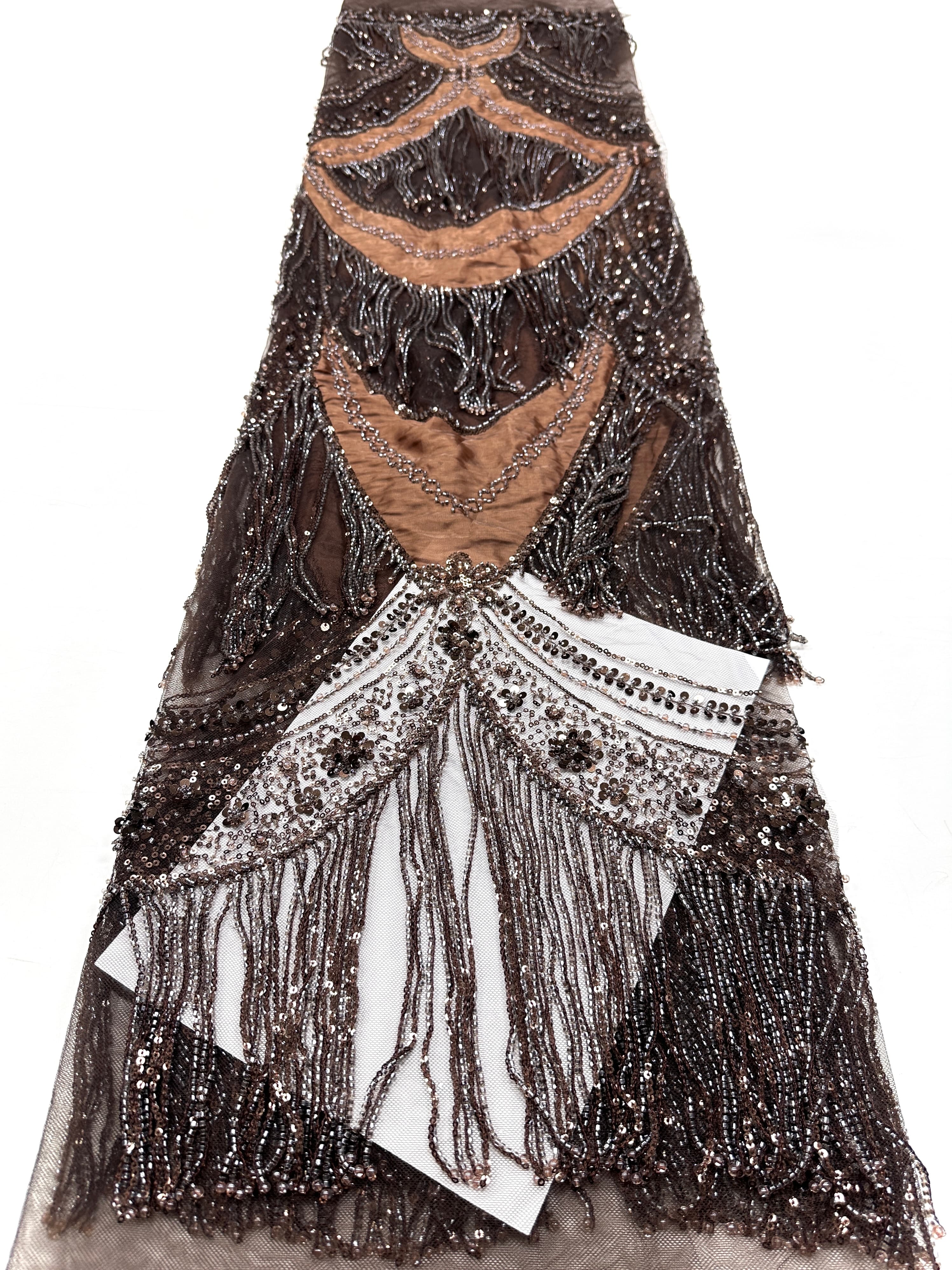 BLS6613#	Hand Beaded Fringe Tassel Lace Fabric  Geometric Sequin Embroidered Cut Panel Stretch Base  Wedding Party Gown Dress