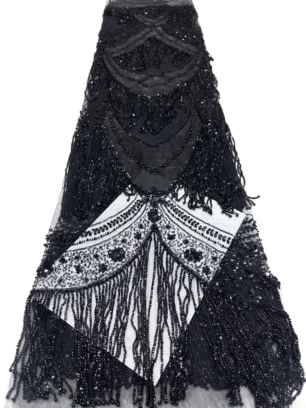 BLS6613#	Hand Beaded Fringe Tassel Lace Fabric  Geometric Sequin Embroidered Cut Panel Stretch Base  Wedding Party Gown Dress