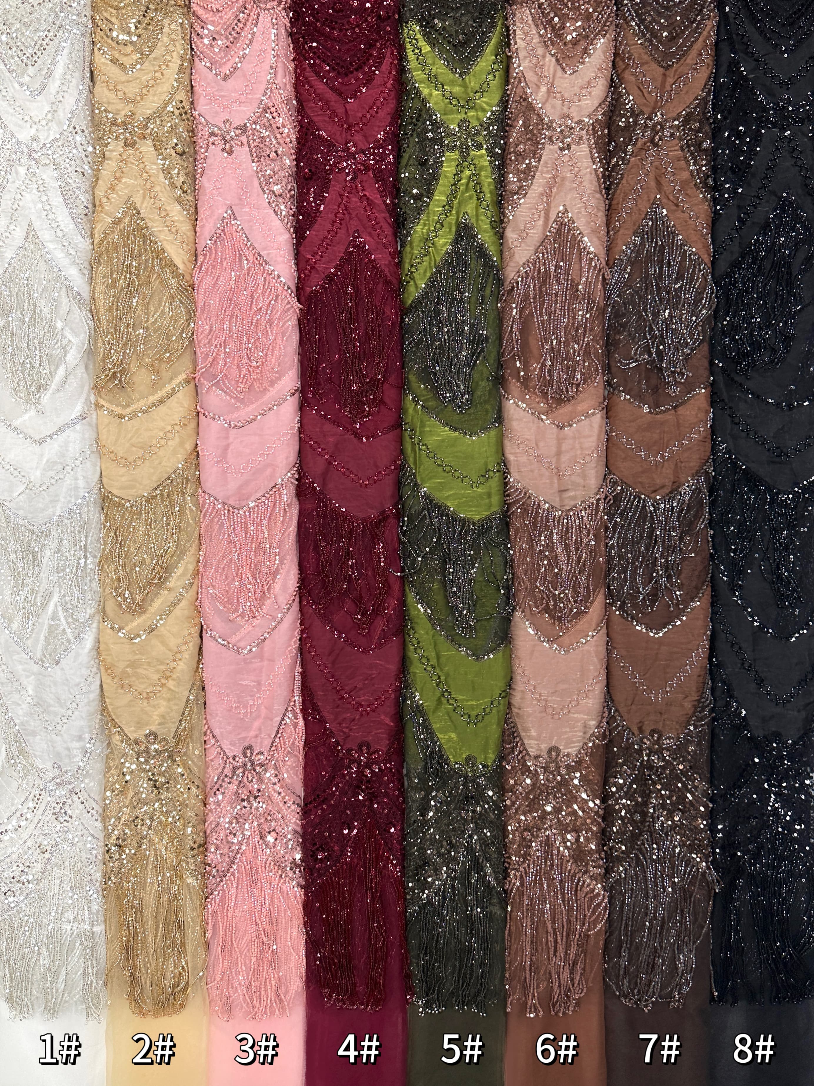 BLS6613#	Hand Beaded Fringe Tassel Lace Fabric  Geometric Sequin Embroidered Cut Panel Stretch Base  Wedding Party Gown Dress