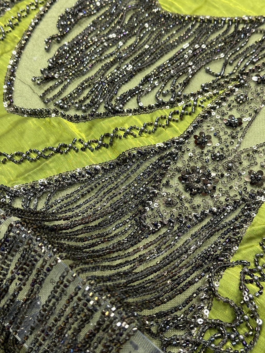 BLS6613#	Hand Beaded Fringe Tassel Lace Fabric  Geometric Sequin Embroidered Cut Panel Stretch Base  Wedding Party Gown Dress