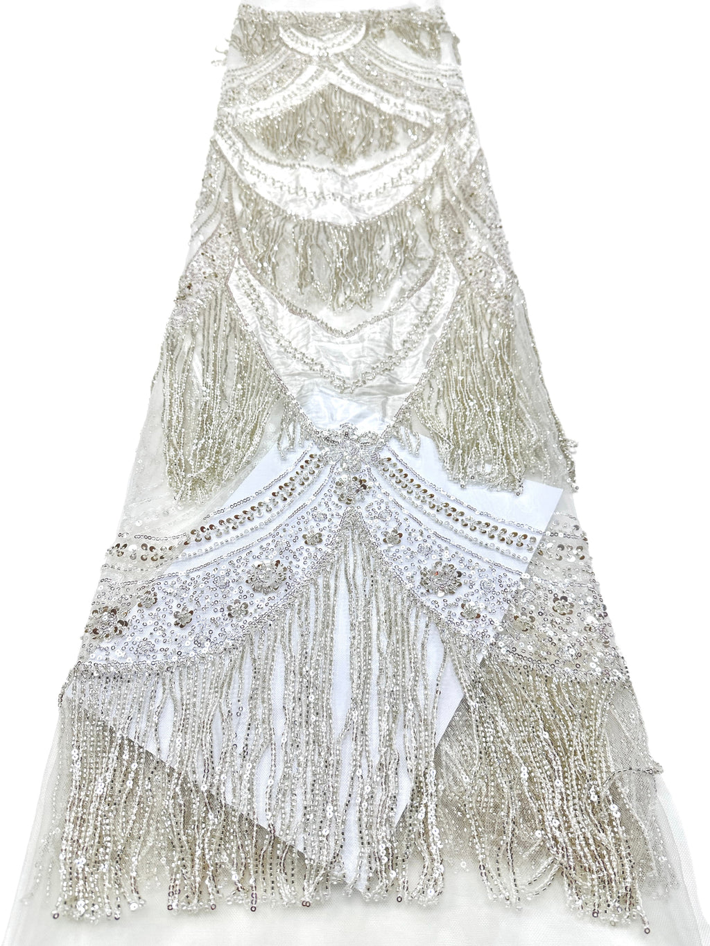 BLS6613#	Hand Beaded Fringe Tassel Lace Fabric  Geometric Sequin Embroidered Cut Panel Stretch Base  Wedding Party Gown Dress