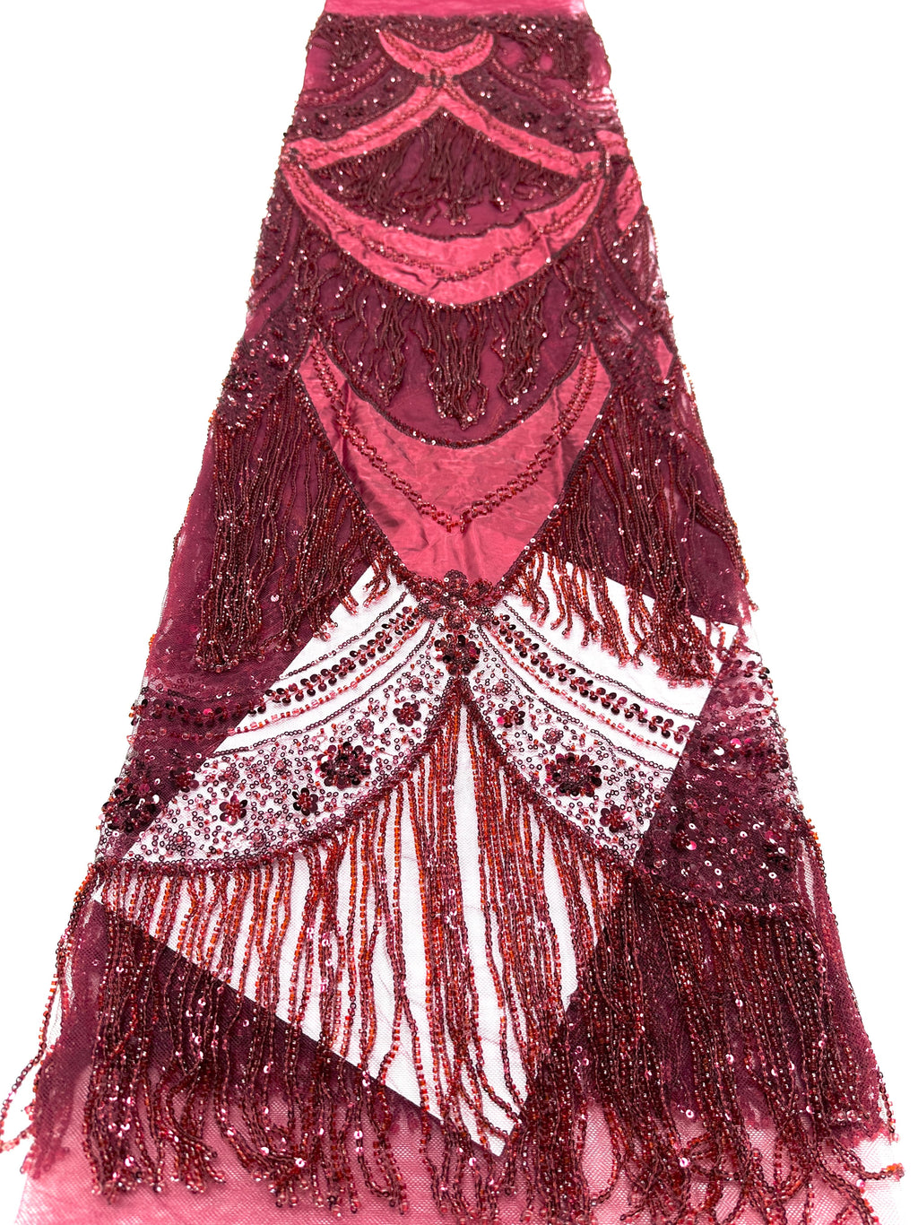 BLS6613#	Hand Beaded Fringe Tassel Lace Fabric  Geometric Sequin Embroidered Cut Panel Stretch Base  Wedding Party Gown Dress