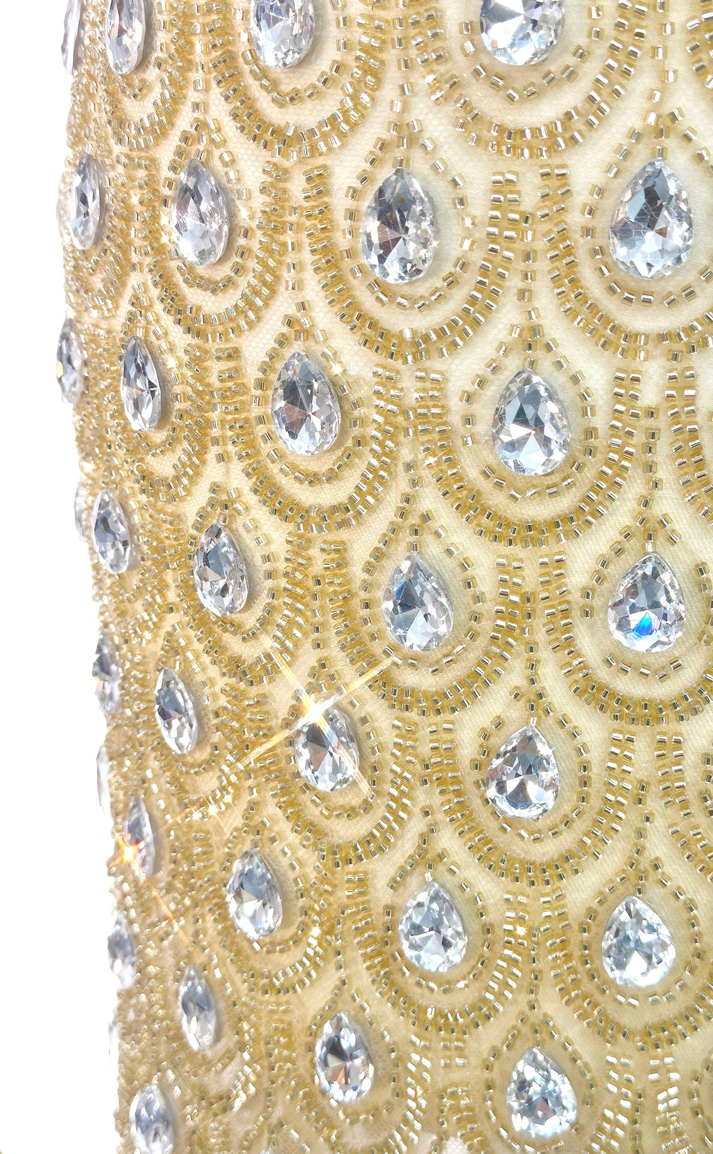 BLS6614#	Heavy Beaded Geometric Border Lace Fabric Scalloped Edge Tulle Lace Fabric for Wedding Dresses Evening Gowns