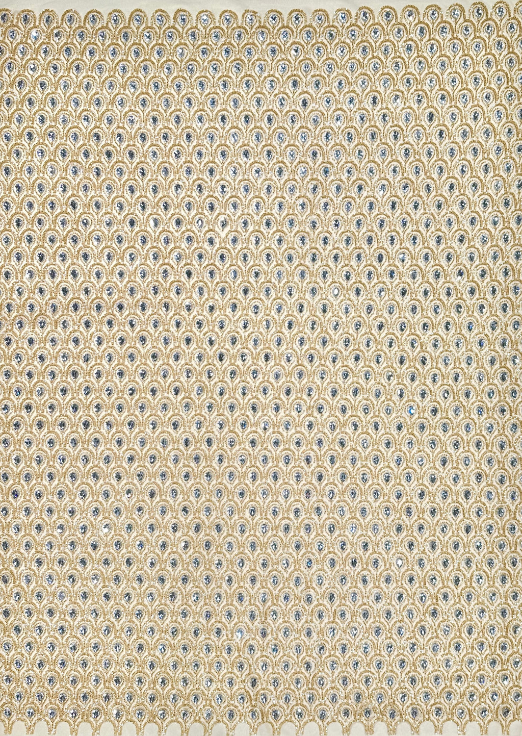 BLS6614#	Heavy Beaded Geometric Border Lace Fabric Scalloped Edge Tulle Lace Fabric for Wedding Dresses Evening Gowns