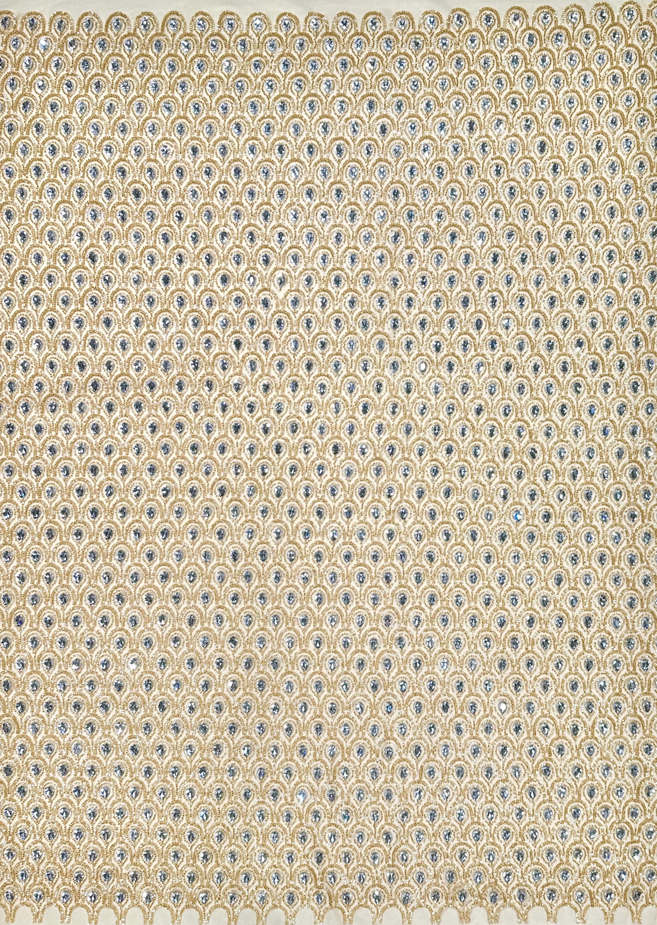 BLS6614#	Heavy Beaded Geometric Border Lace Fabric Scalloped Edge Tulle Lace Fabric for Wedding Dresses Evening Gowns