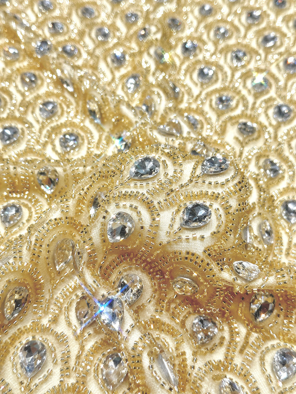 BLS6614#	Heavy Beaded Geometric Border Lace Fabric Scalloped Edge Tulle Lace Fabric for Wedding Dresses Evening Gowns