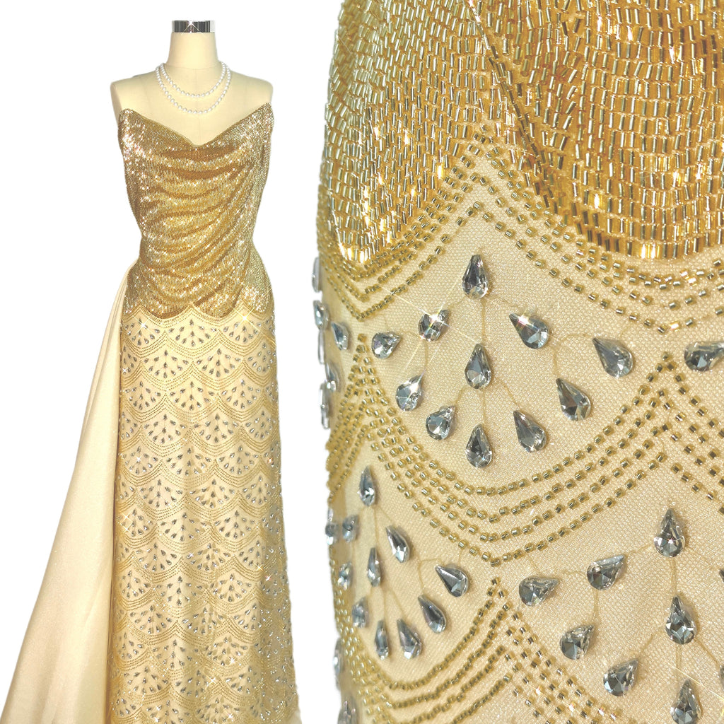 BLS6615#	Beaded Sequined Geometric Tulle Lace Fabric Scalloped Edge Embroidered Lace Fabric for Wedding Dresses