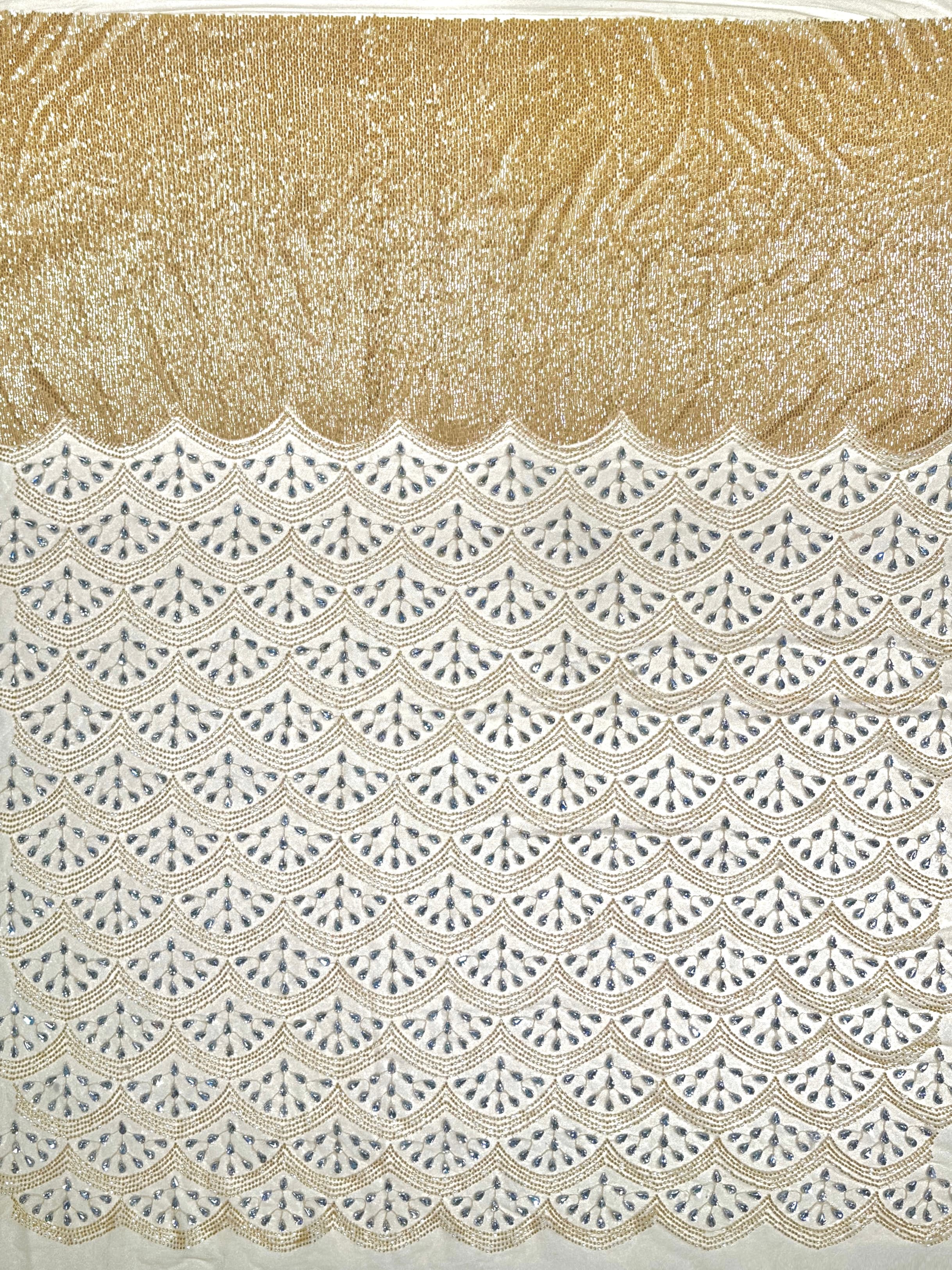 BLS6615#	Beaded Sequined Geometric Tulle Lace Fabric Scalloped Edge Embroidered Lace Fabric for Wedding Dresses