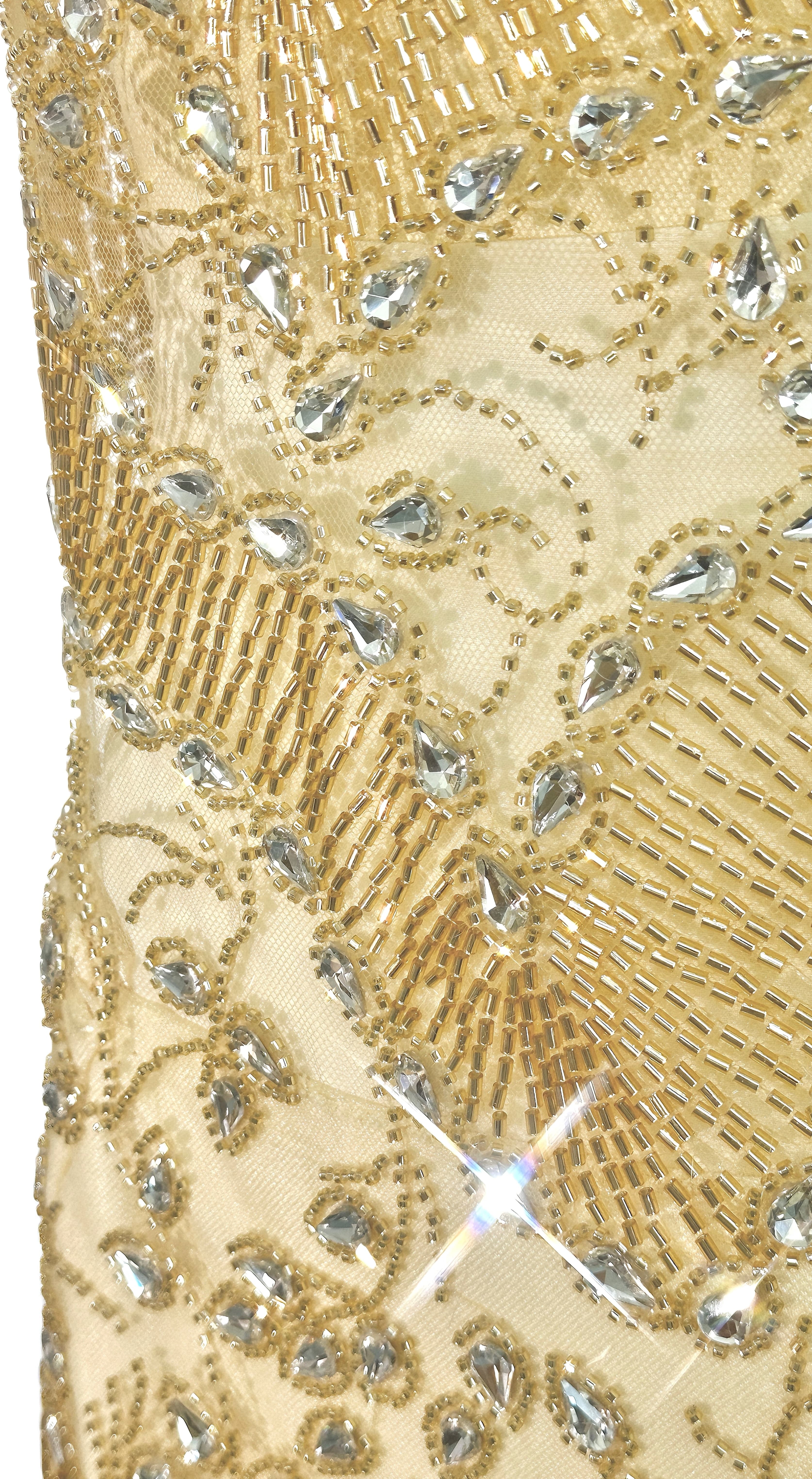 BLS6616#	Beaded Sequined Geometric Border Lace Fabric Scalloped Edge Embroidered Tulle Lace Fabric for Wedding Dresses