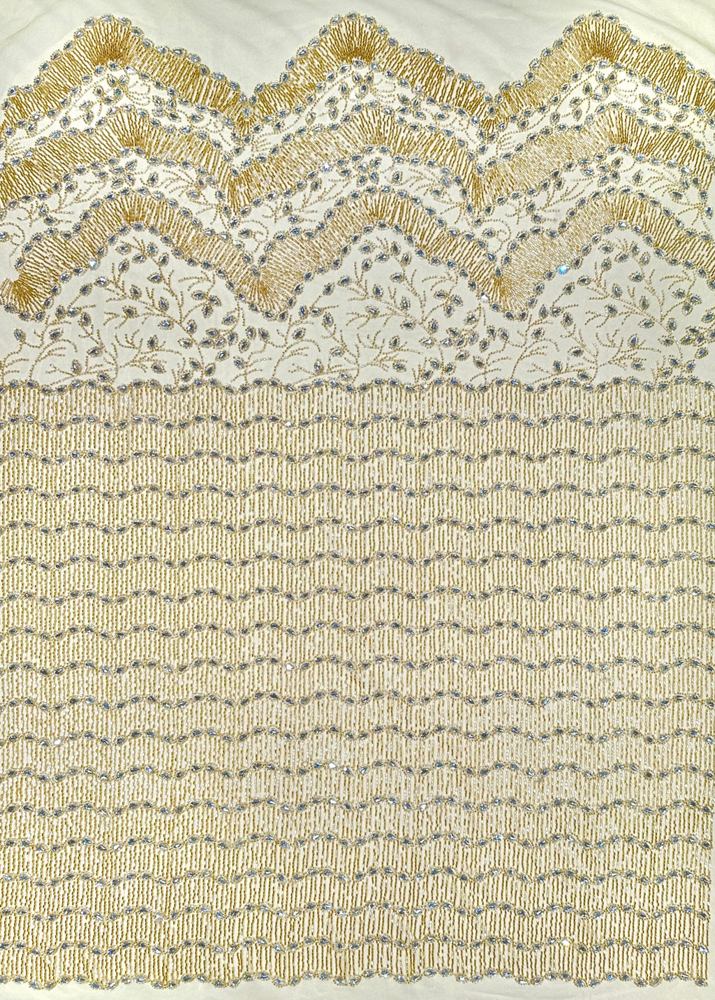 BLS6616#	Beaded Sequined Geometric Border Lace Fabric Scalloped Edge Embroidered Tulle Lace Fabric for Wedding Dresses