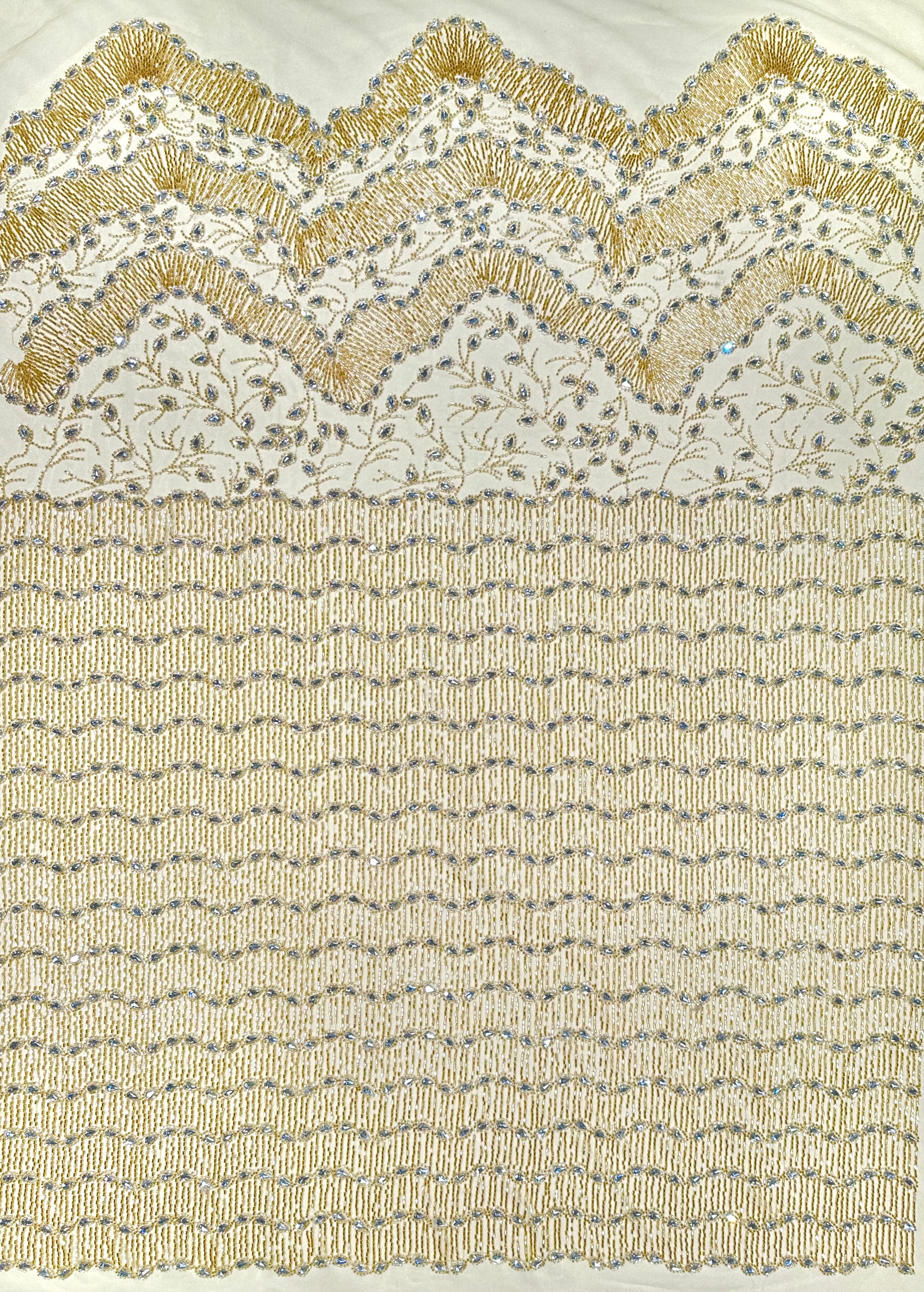 BLS6616#	Beaded Sequined Geometric Border Lace Fabric Scalloped Edge Embroidered Tulle Lace Fabric for Wedding Dresses