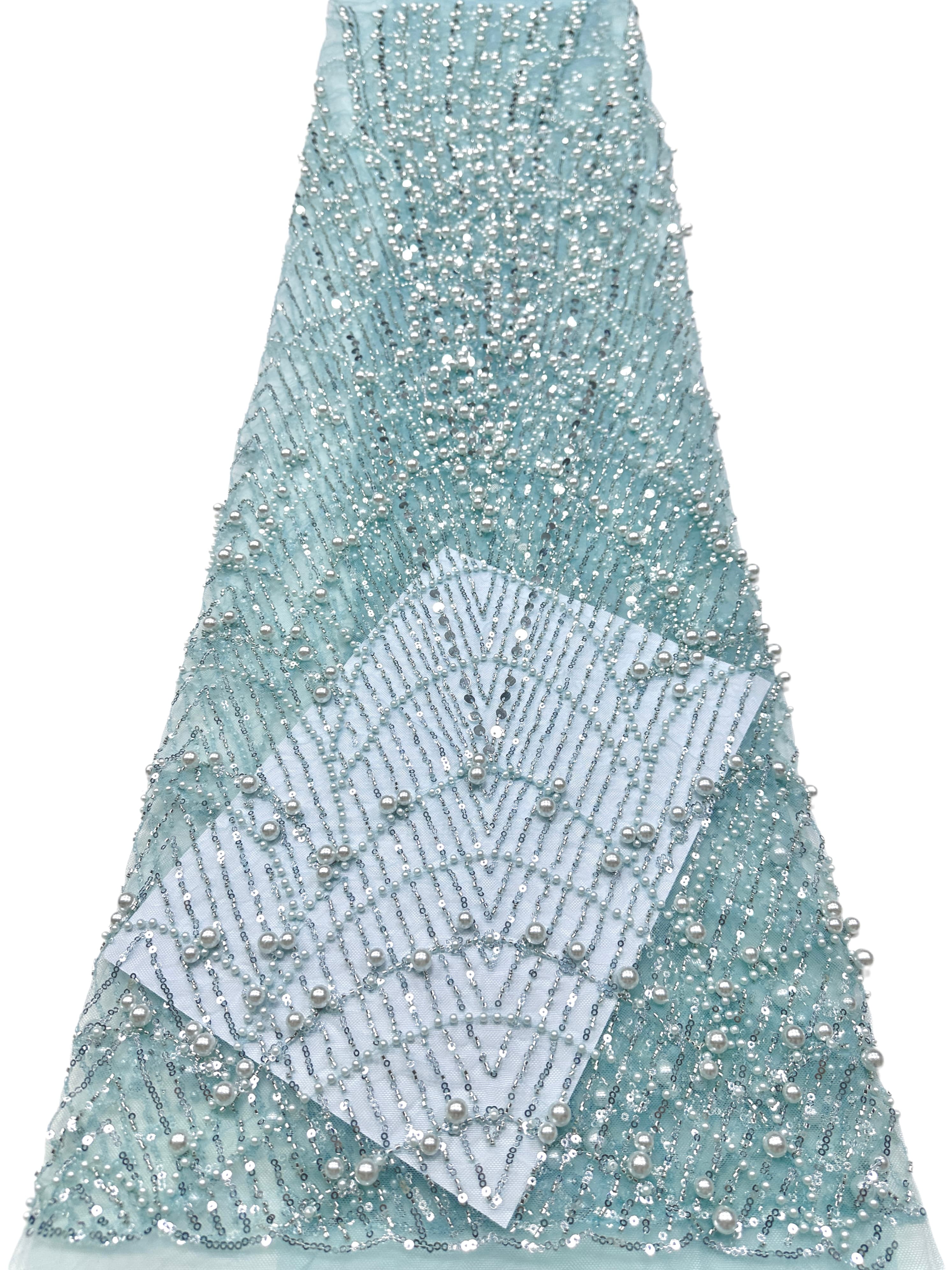 BLS6617#	Pearl Beaded Sequined Geometric Tulle Lace Fabric Embroidered Allover Lace Fabric for Wedding Dresses