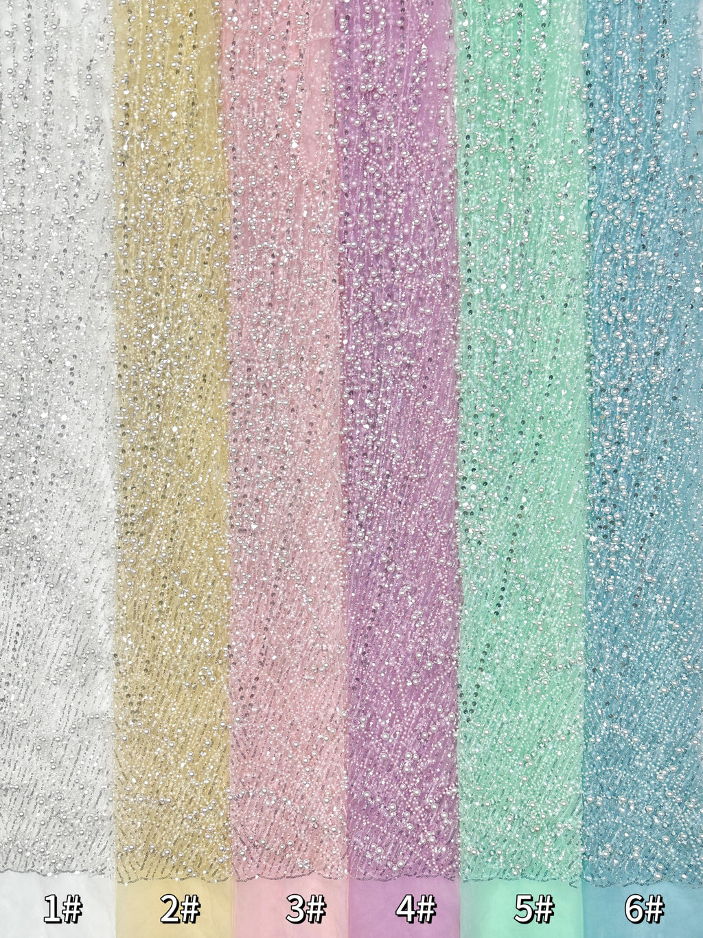 BLS6617#	Pearl Beaded Sequined Geometric Tulle Lace Fabric Embroidered Allover Lace Fabric for Wedding Dresses