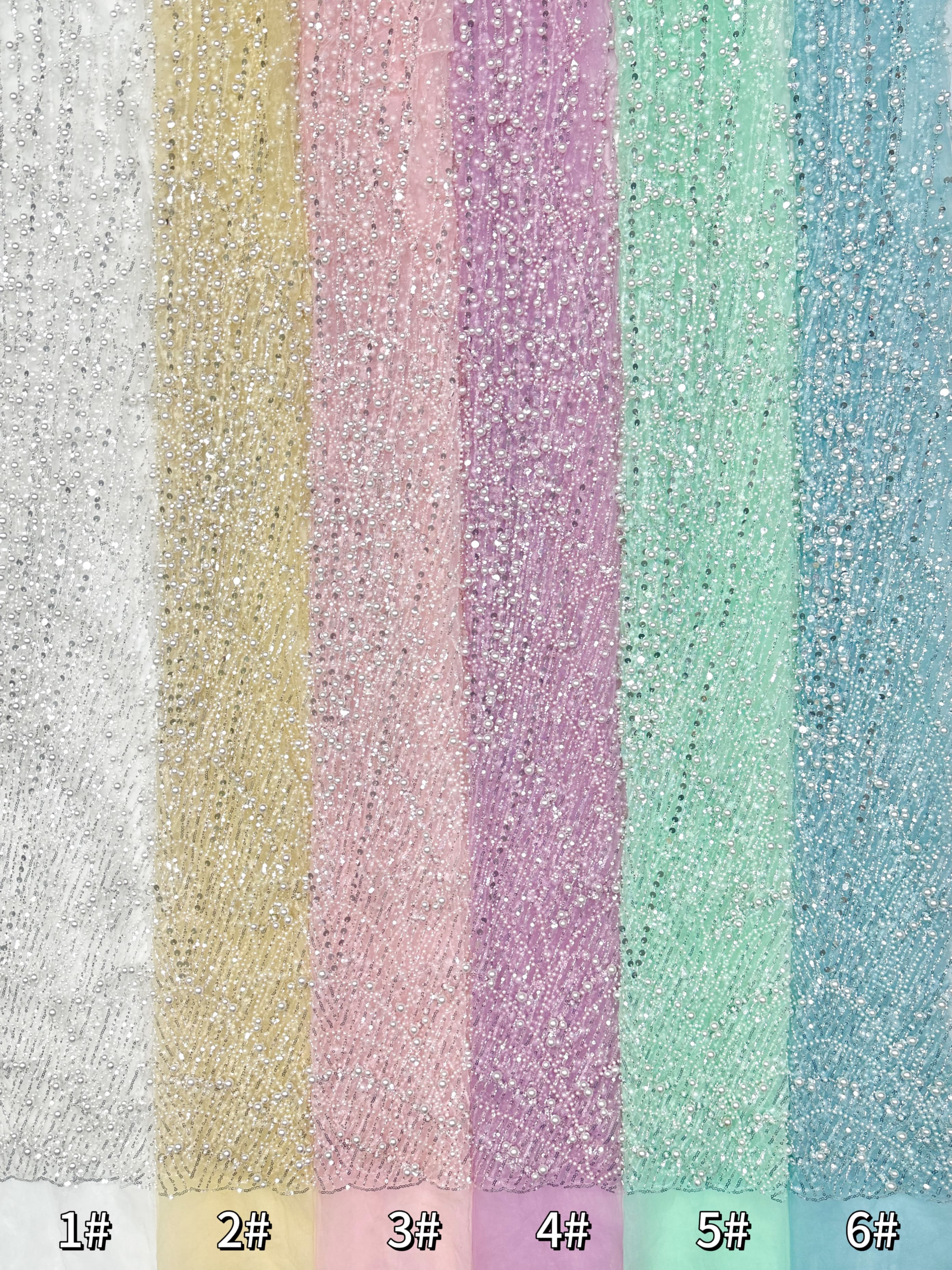 BLS6617#	Pearl Beaded Sequined Geometric Tulle Lace Fabric Embroidered Allover Lace Fabric for Wedding Dresses
