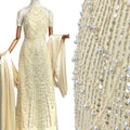 BLS6617#	Pearl Beaded Sequined Geometric Tulle Lace Fabric Embroidered Allover Lace Fabric for Wedding Dresses