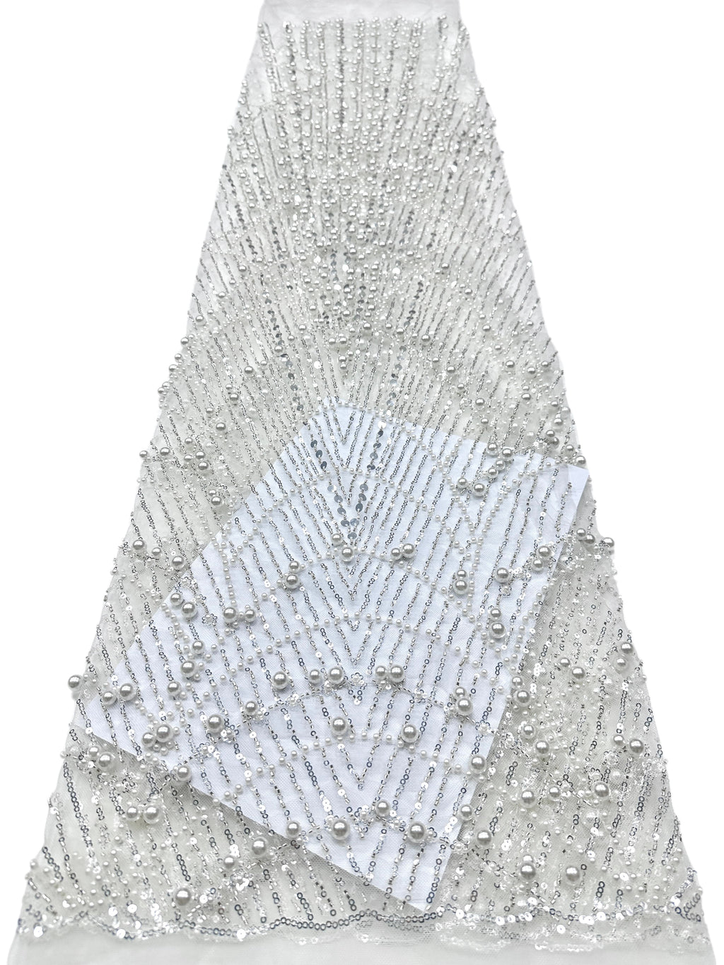 BLS6617#	Pearl Beaded Sequined Geometric Tulle Lace Fabric Embroidered Allover Lace Fabric for Wedding Dresses