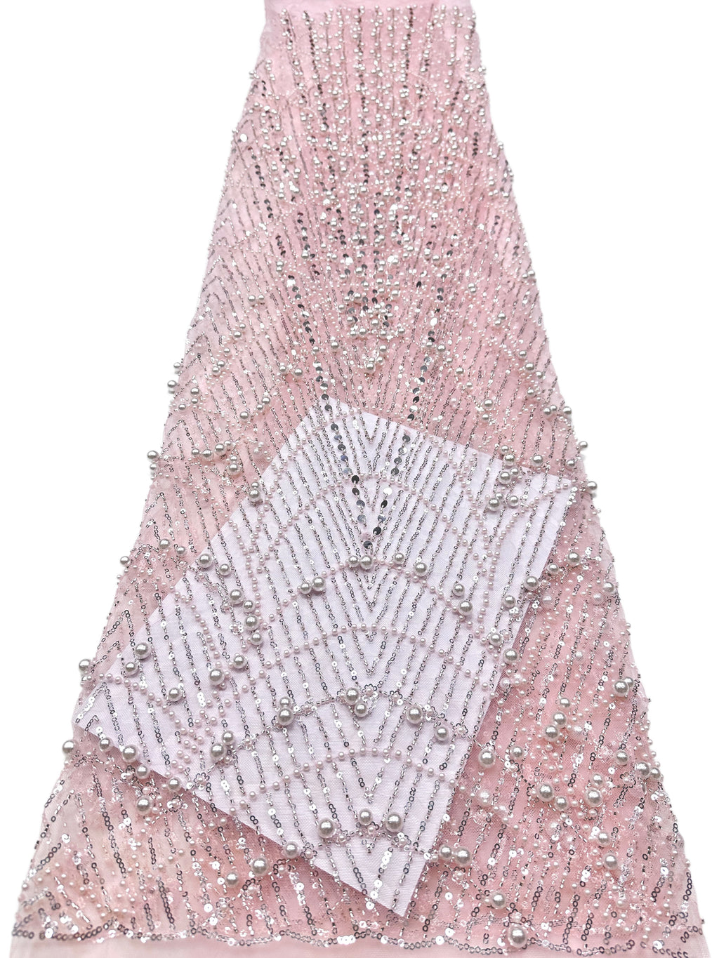 BLS6617#	Pearl Beaded Sequined Geometric Tulle Lace Fabric Embroidered Allover Lace Fabric for Wedding Dresses