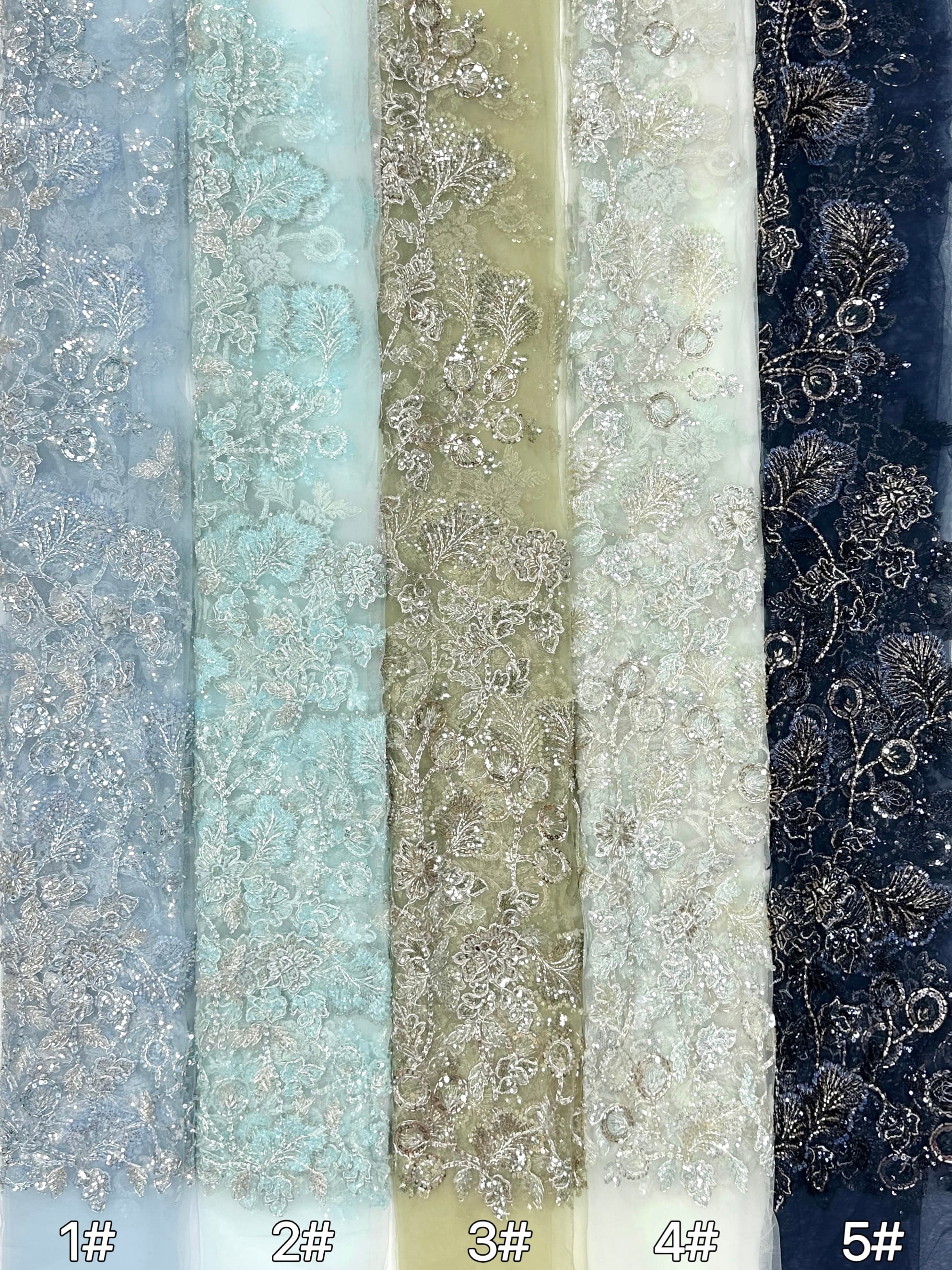 BLS6623#	Beaded Sequined Leaf Vine Embroidered Tulle Lace Fabric Floral Border Lace Fabric for Wedding Dresses