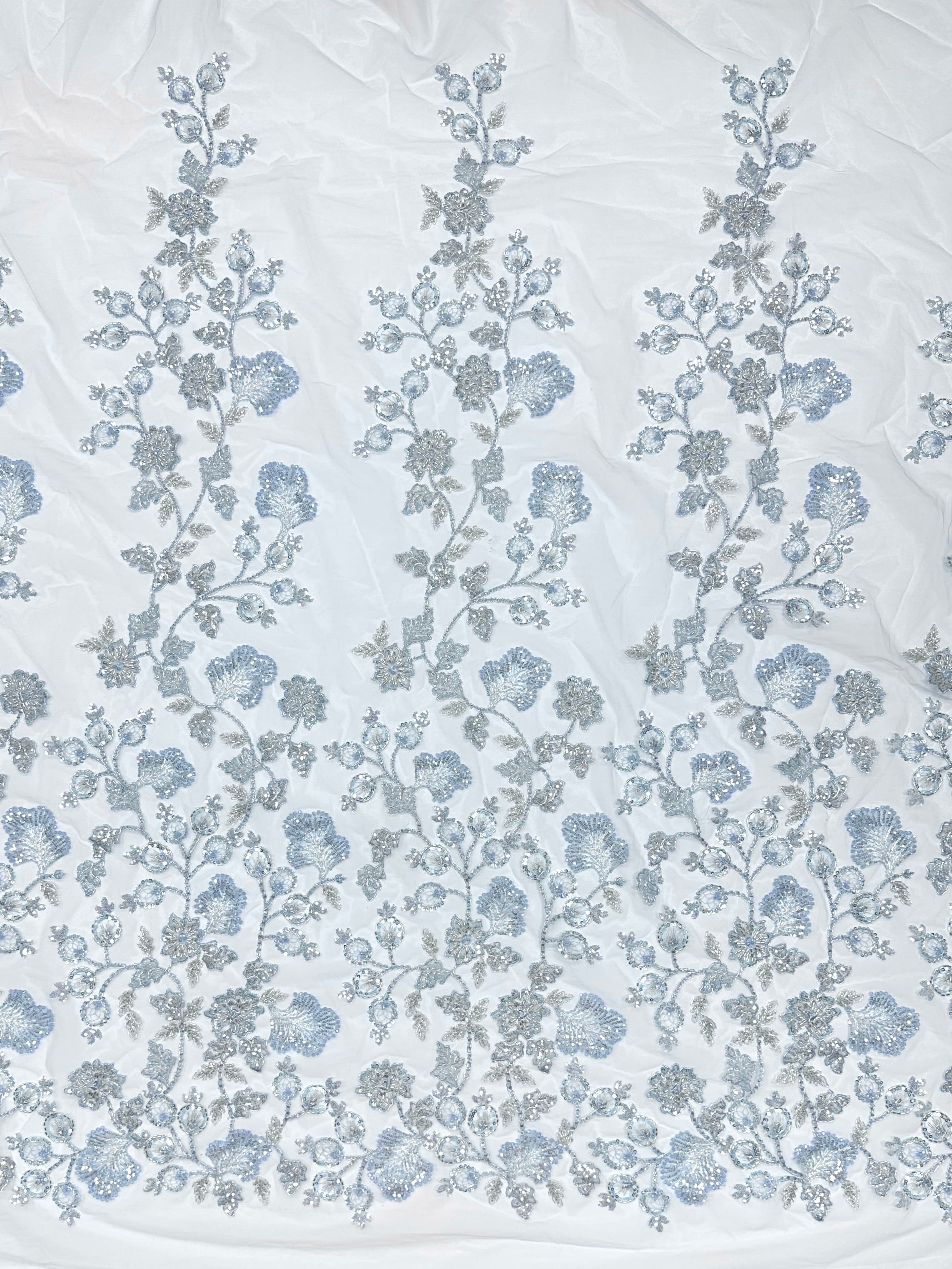 BLS6623#	Beaded Sequined Leaf Vine Embroidered Tulle Lace Fabric Floral Border Lace Fabric for Wedding Dresses