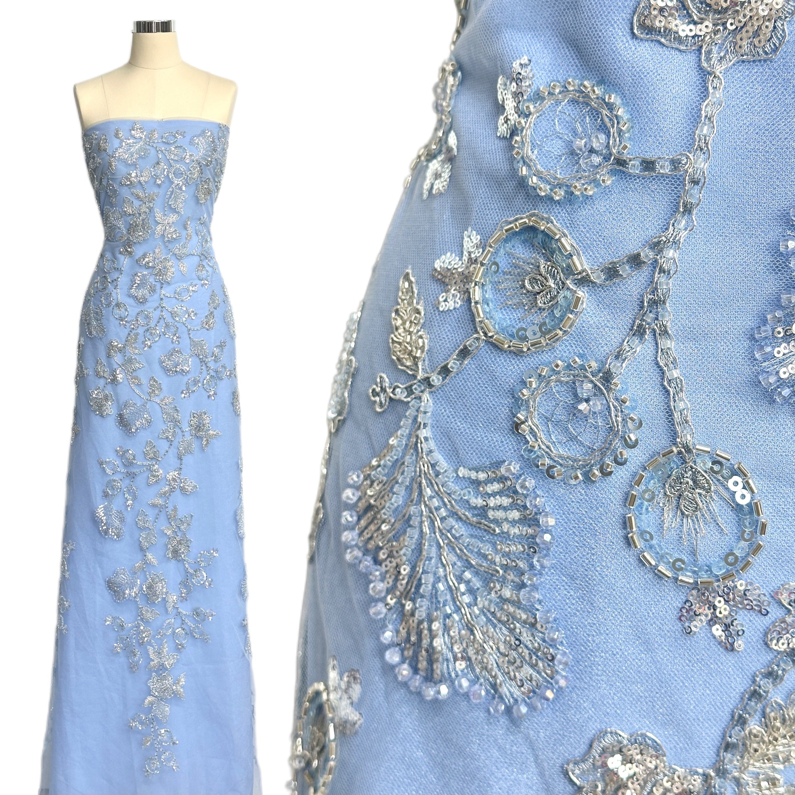 BLS6623#	Beaded Sequined Leaf Vine Embroidered Tulle Lace Fabric Floral Border Lace Fabric for Wedding Dresses