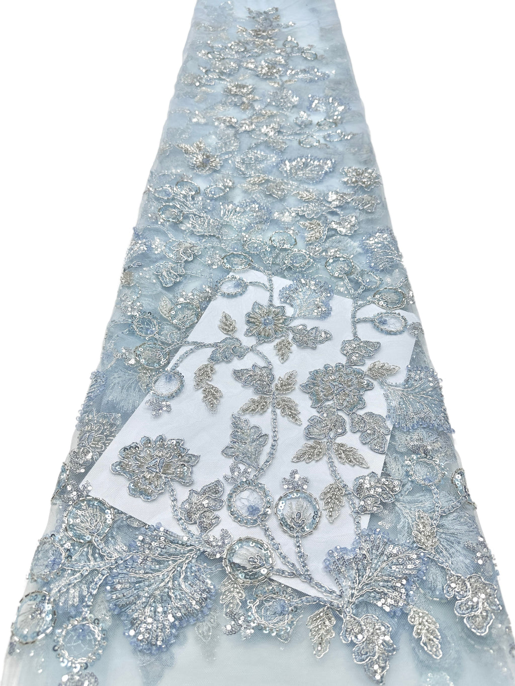 BLS6623#	Beaded Sequined Leaf Vine Embroidered Tulle Lace Fabric Floral Border Lace Fabric for Wedding Dresses