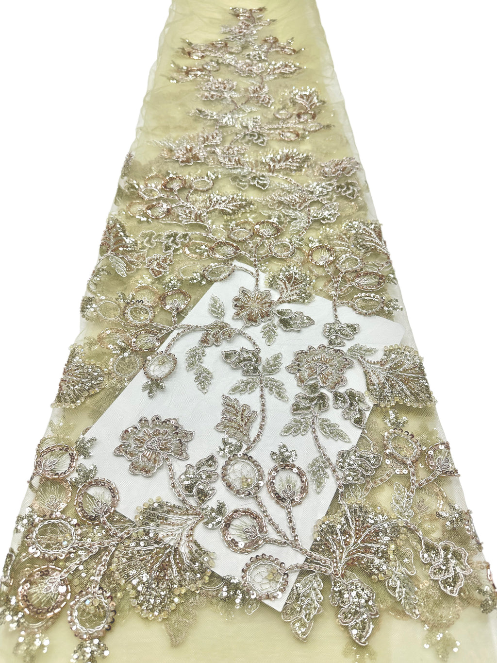 BLS6623#	Beaded Sequined Leaf Vine Embroidered Tulle Lace Fabric Floral Border Lace Fabric for Wedding Dresses