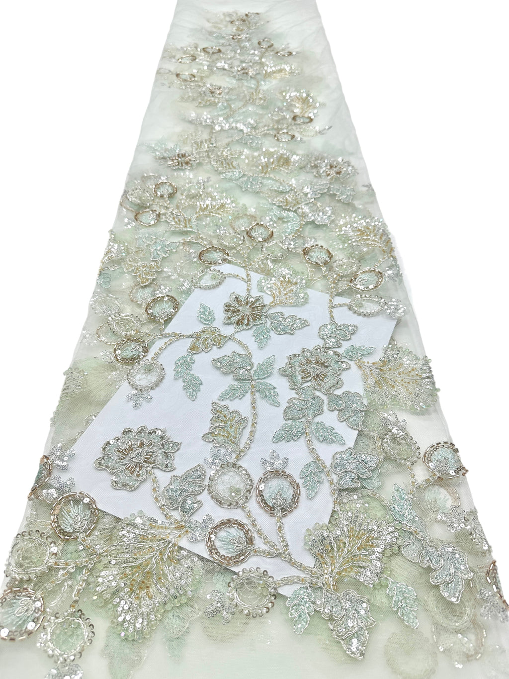 BLS6623#	Beaded Sequined Leaf Vine Embroidered Tulle Lace Fabric Floral Border Lace Fabric for Wedding Dresses
