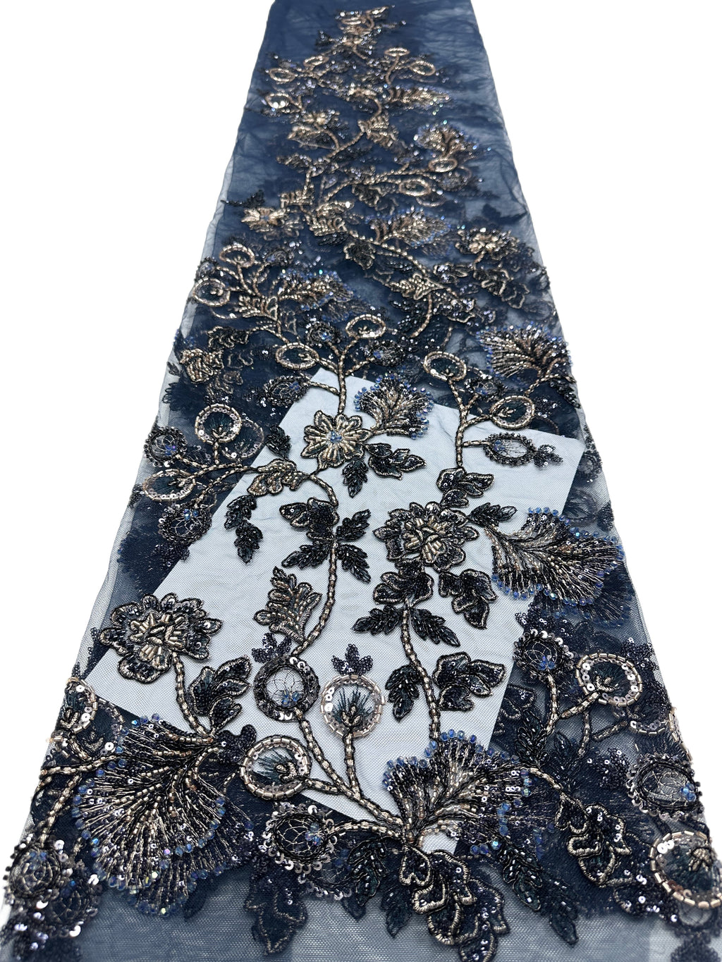 BLS6623#	Beaded Sequined Leaf Vine Embroidered Tulle Lace Fabric Floral Border Lace Fabric for Wedding Dresses