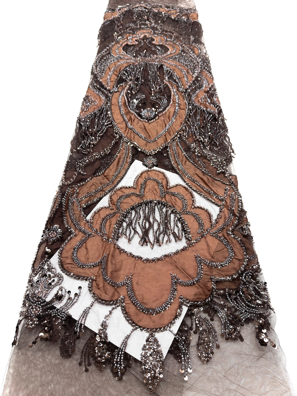 BLS6624#	Heavy Beaded Sequined Embroidered Botanical Tulle Lace Fabric for Wedding Dresses Bridal Gowns