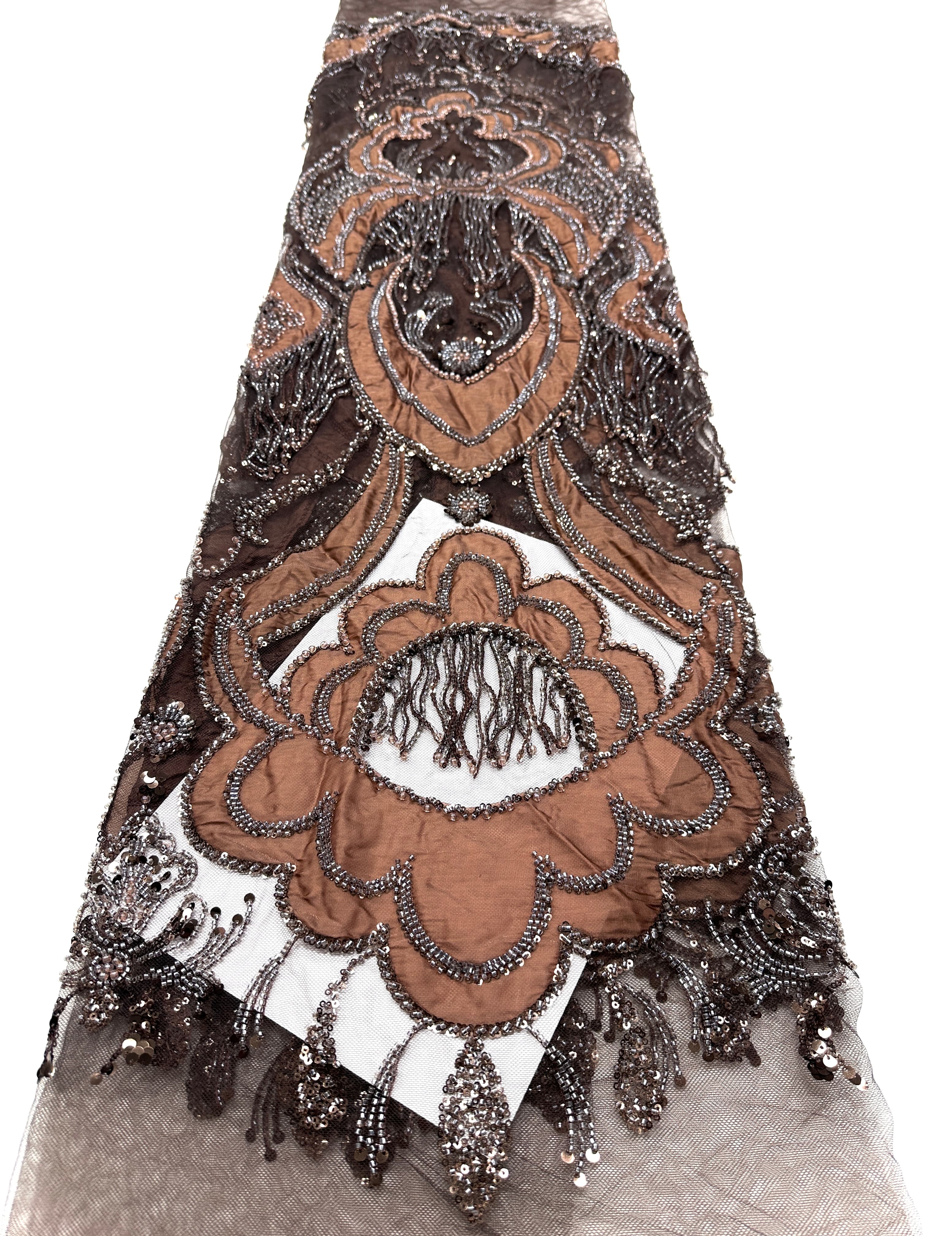 BLS6624#	Heavy Beaded Sequined Embroidered Botanical Tulle Lace Fabric for Wedding Dresses Bridal Gowns