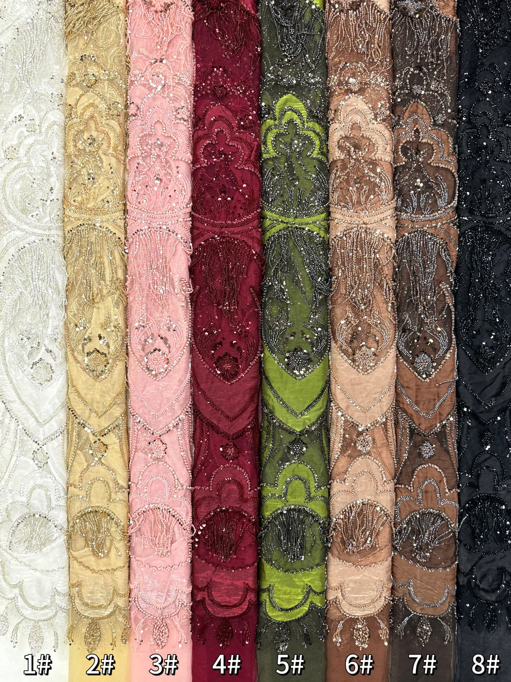 BLS6624#	Heavy Beaded Sequined Embroidered Botanical Tulle Lace Fabric for Wedding Dresses Bridal Gowns