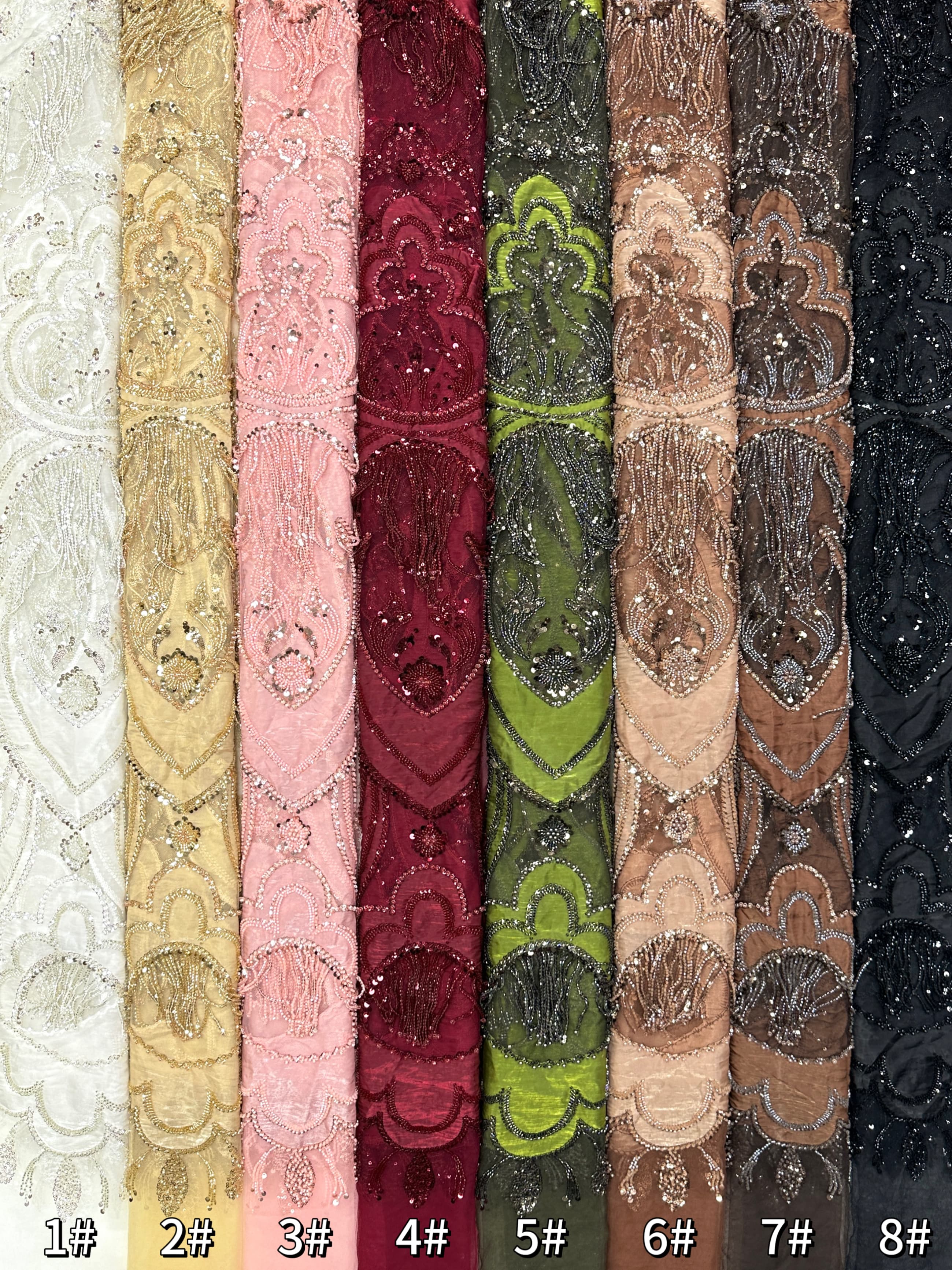 BLS6624#	Heavy Beaded Sequined Embroidered Botanical Tulle Lace Fabric for Wedding Dresses Bridal Gowns